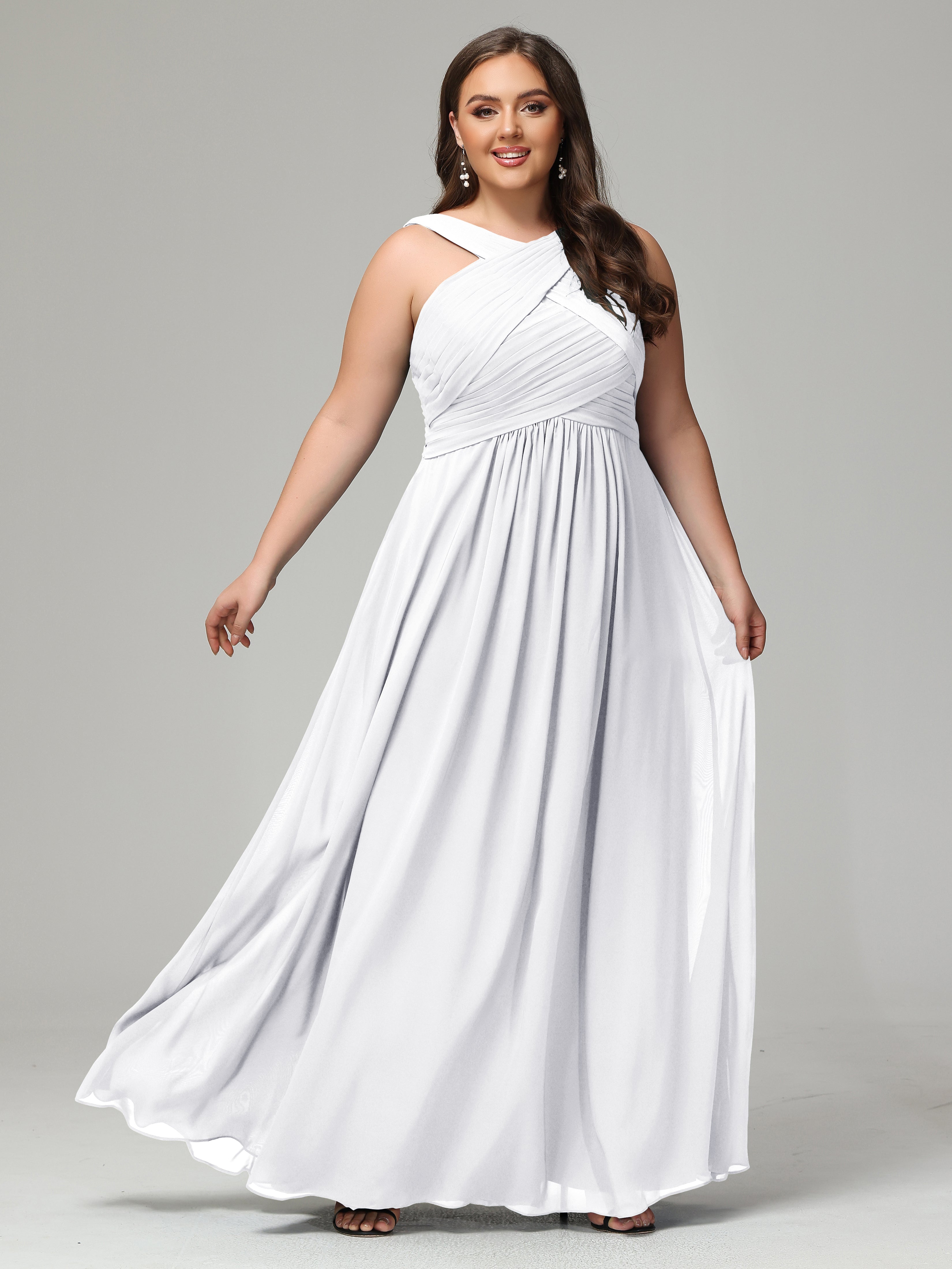 A-line Straps Chiffon Plus Size Bridesmaid Dresses