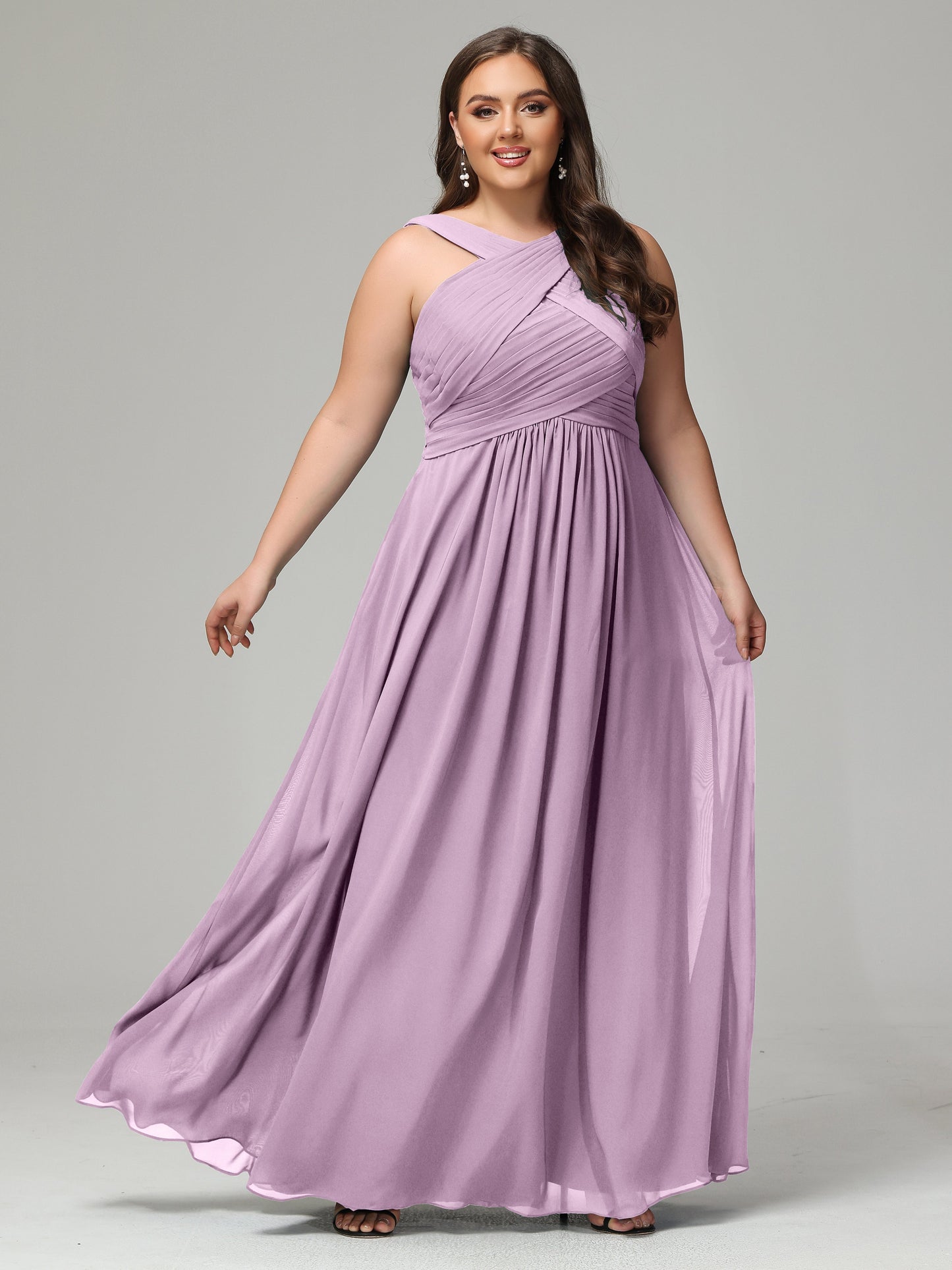 A-line Straps Chiffon Plus Size Bridesmaid Dresses