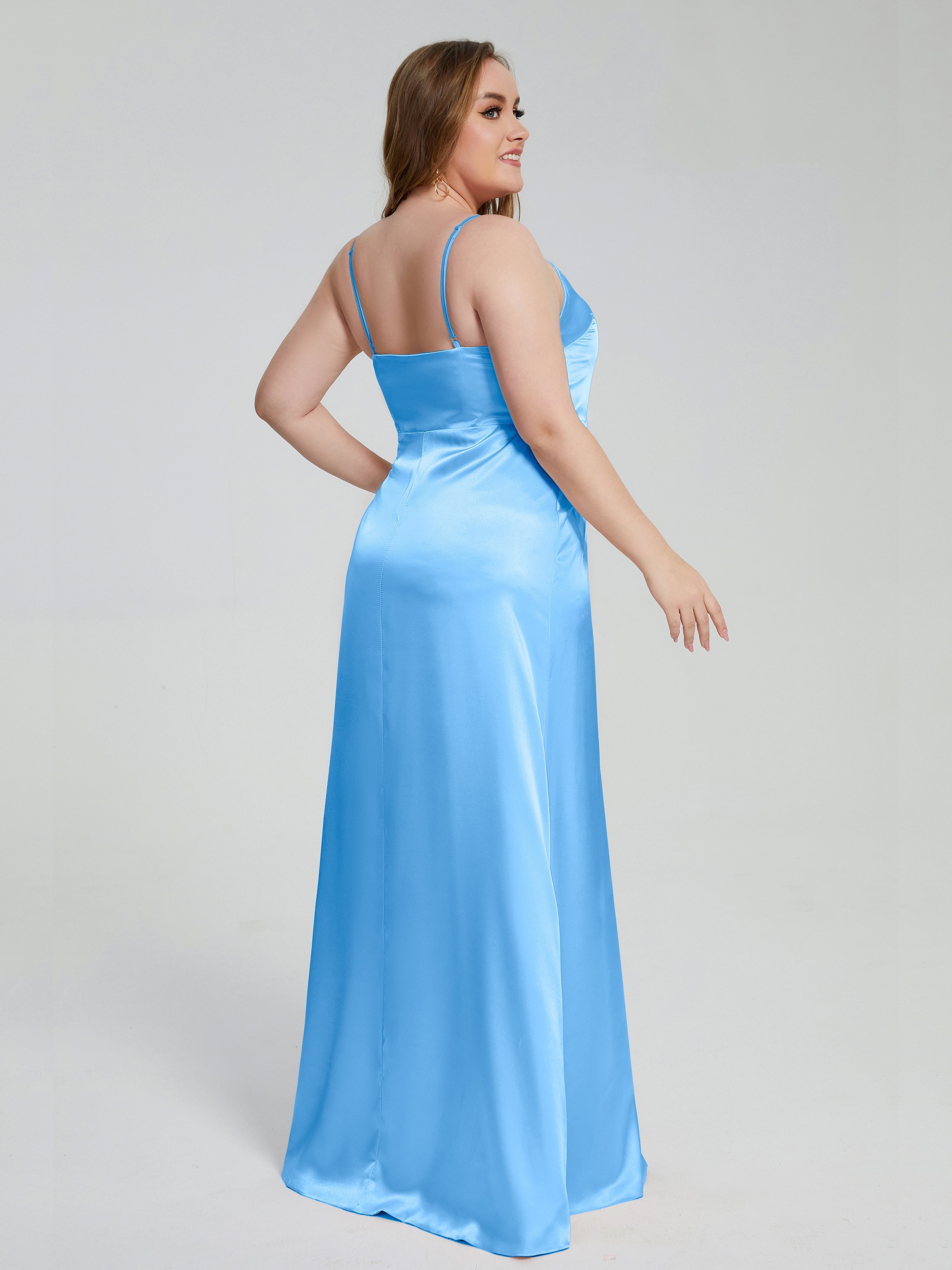 Adelyn Split Plus Size Soft Satin Long Bridesmaid Dresses