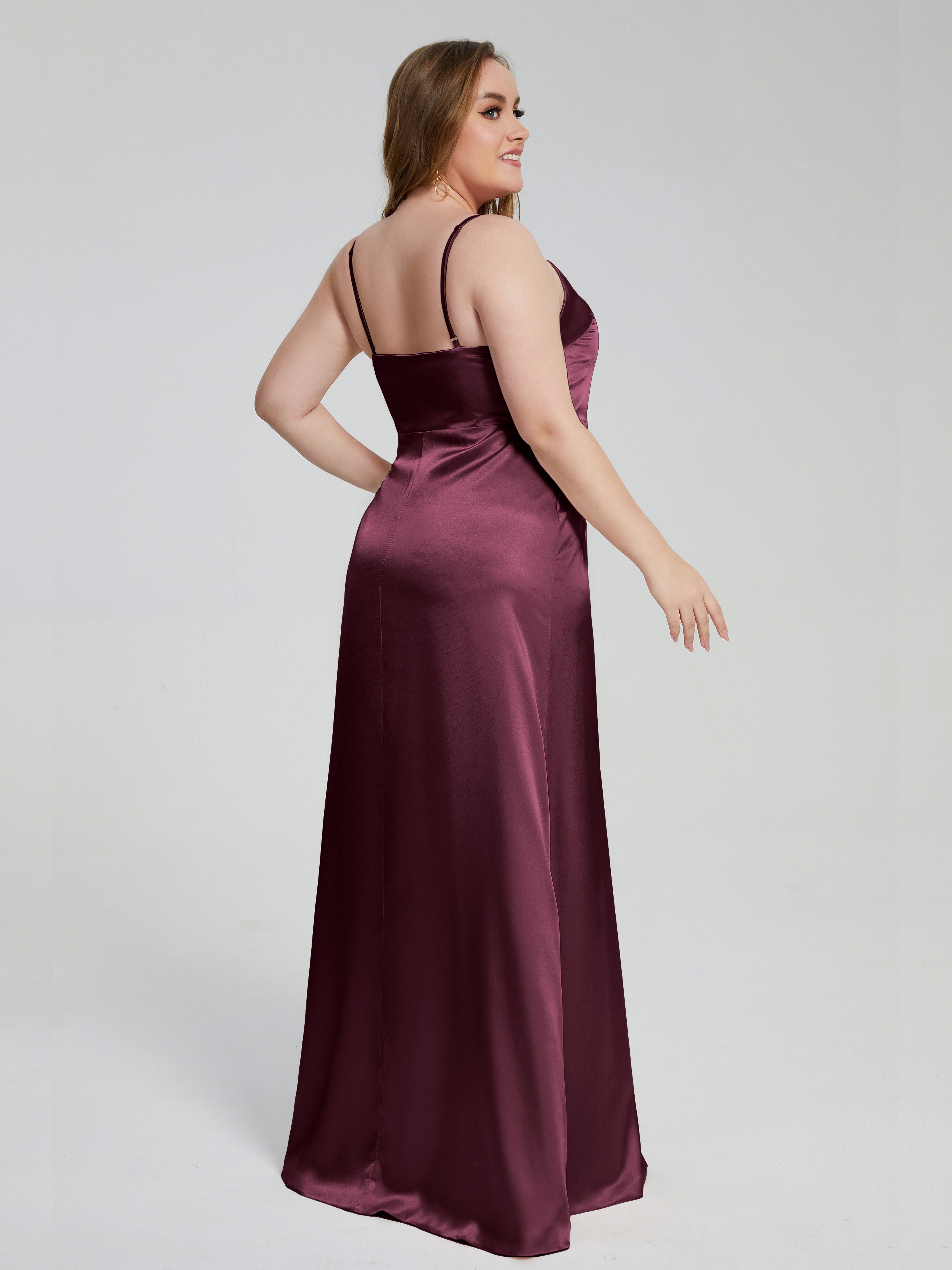 Adelyn Split Plus Size Soft Satin Long Bridesmaid Dresses