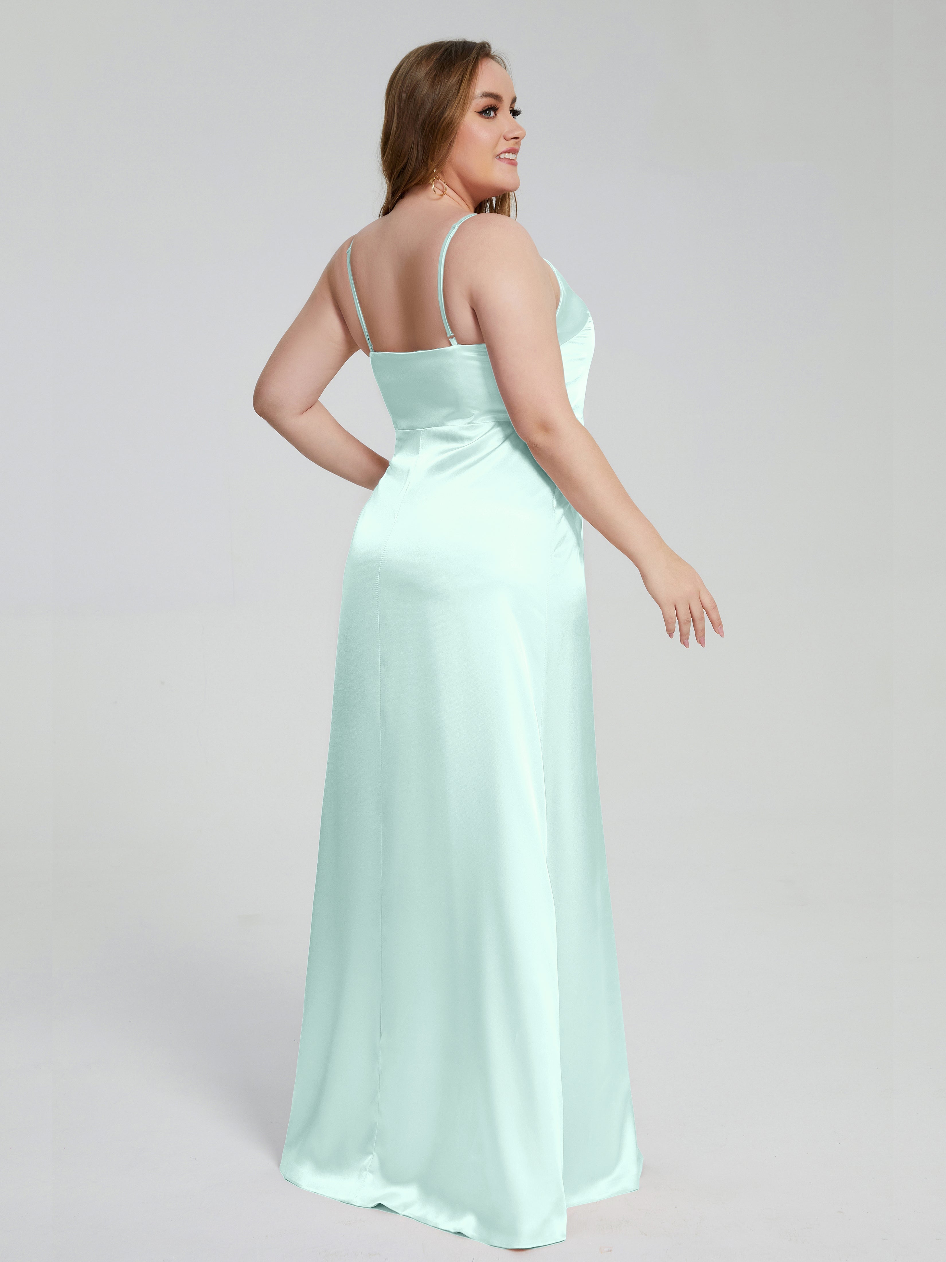 Adelyn Split Plus Size Soft Satin Long Bridesmaid Dresses