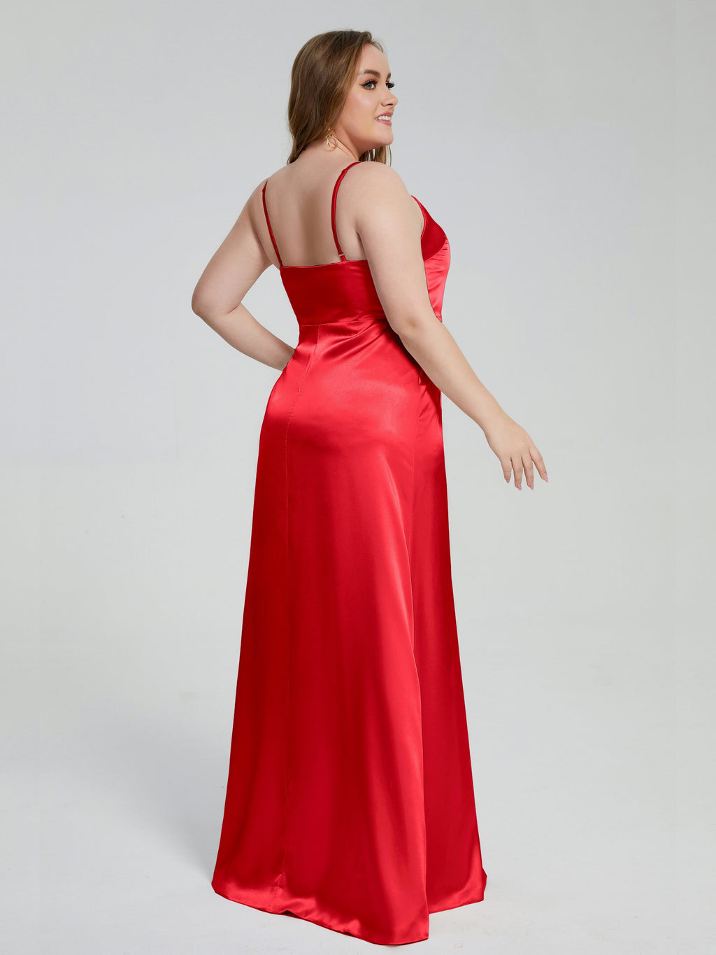 Adelyn Split Plus Size Soft Satin Long Bridesmaid Dresses