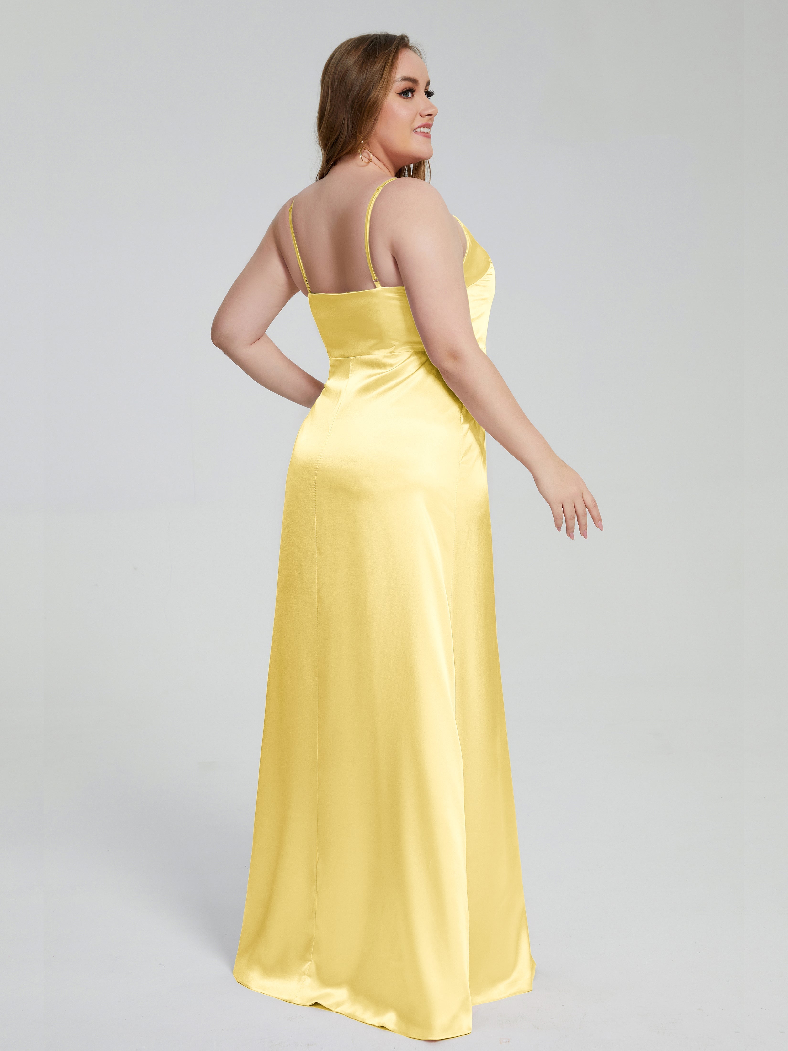 Adelyn Split Plus Size Soft Satin Long Bridesmaid Dresses