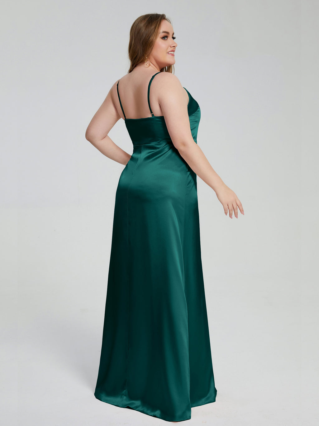 Adelyn Split Plus Size Soft Satin Long Bridesmaid Dresses