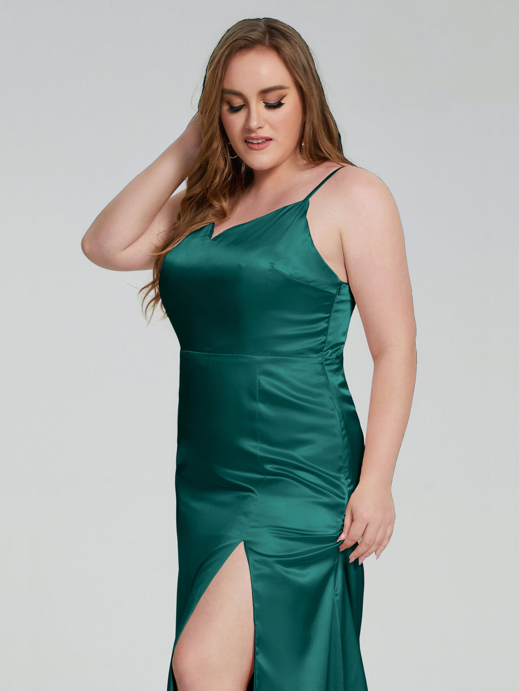 Adelyn Split Plus Size Soft Satin Long Bridesmaid Dresses
