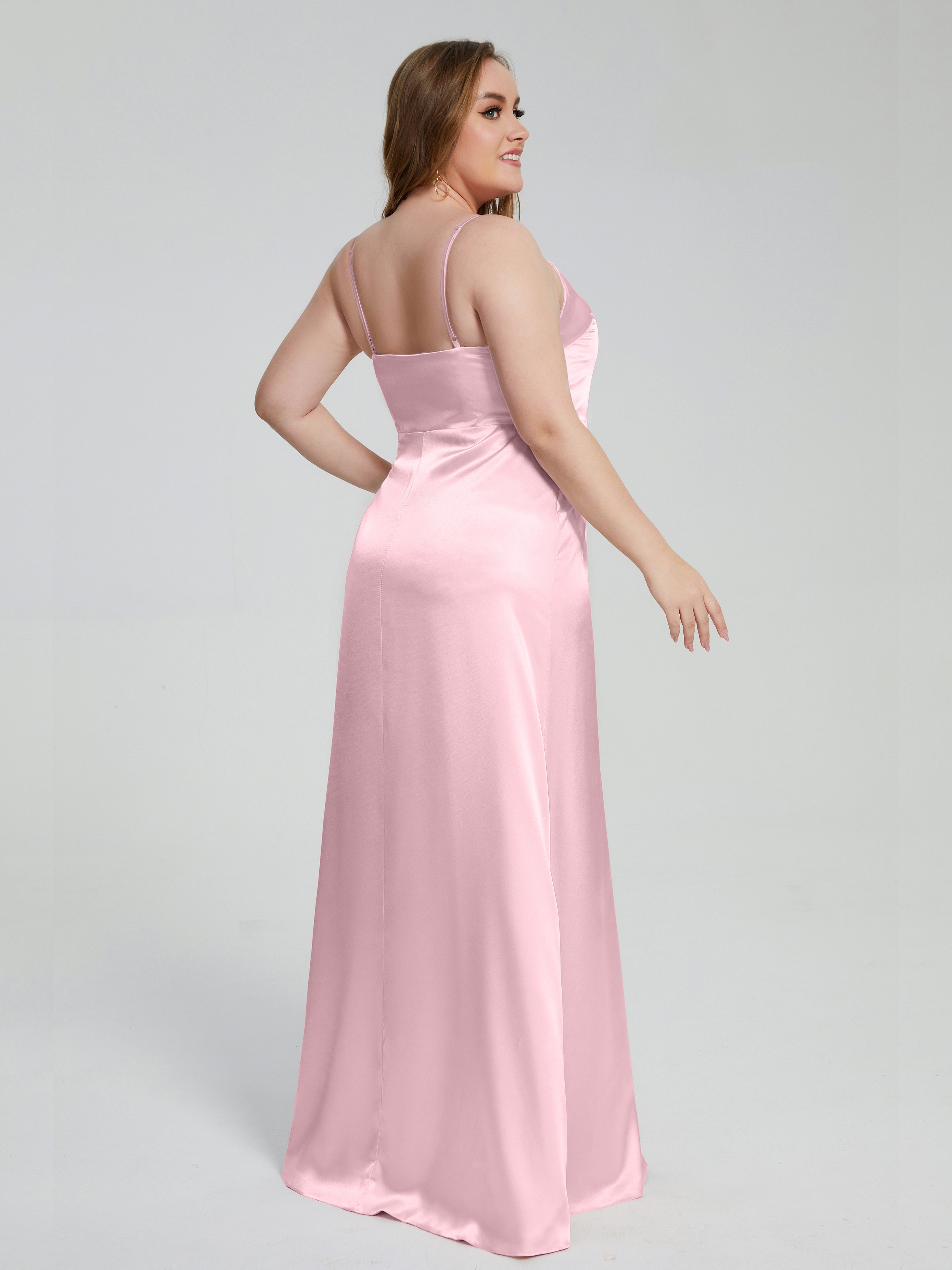Adelyn Split Plus Size Soft Satin Long Bridesmaid Dresses