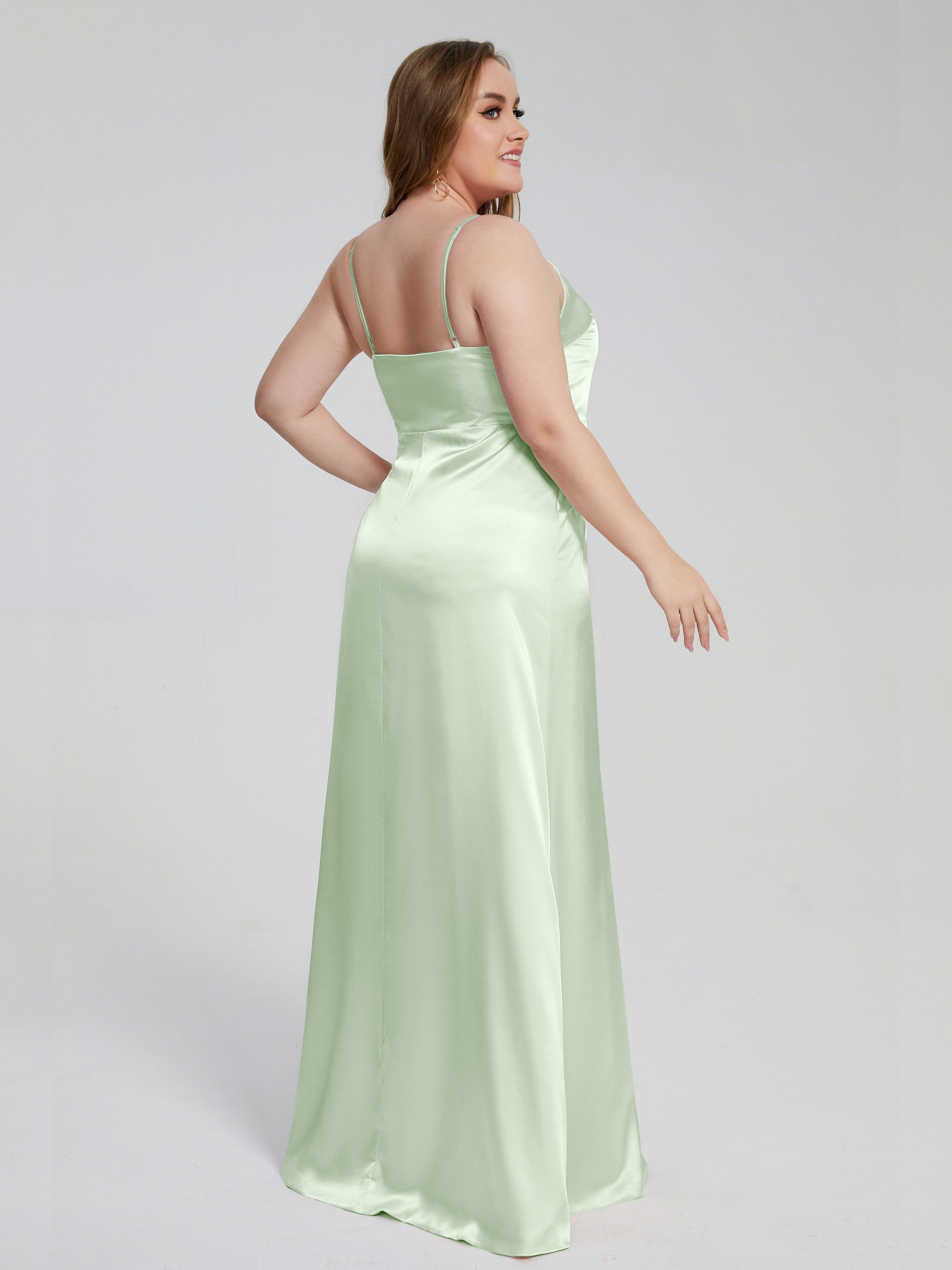 Adelyn Split Plus Size Soft Satin Long Bridesmaid Dresses