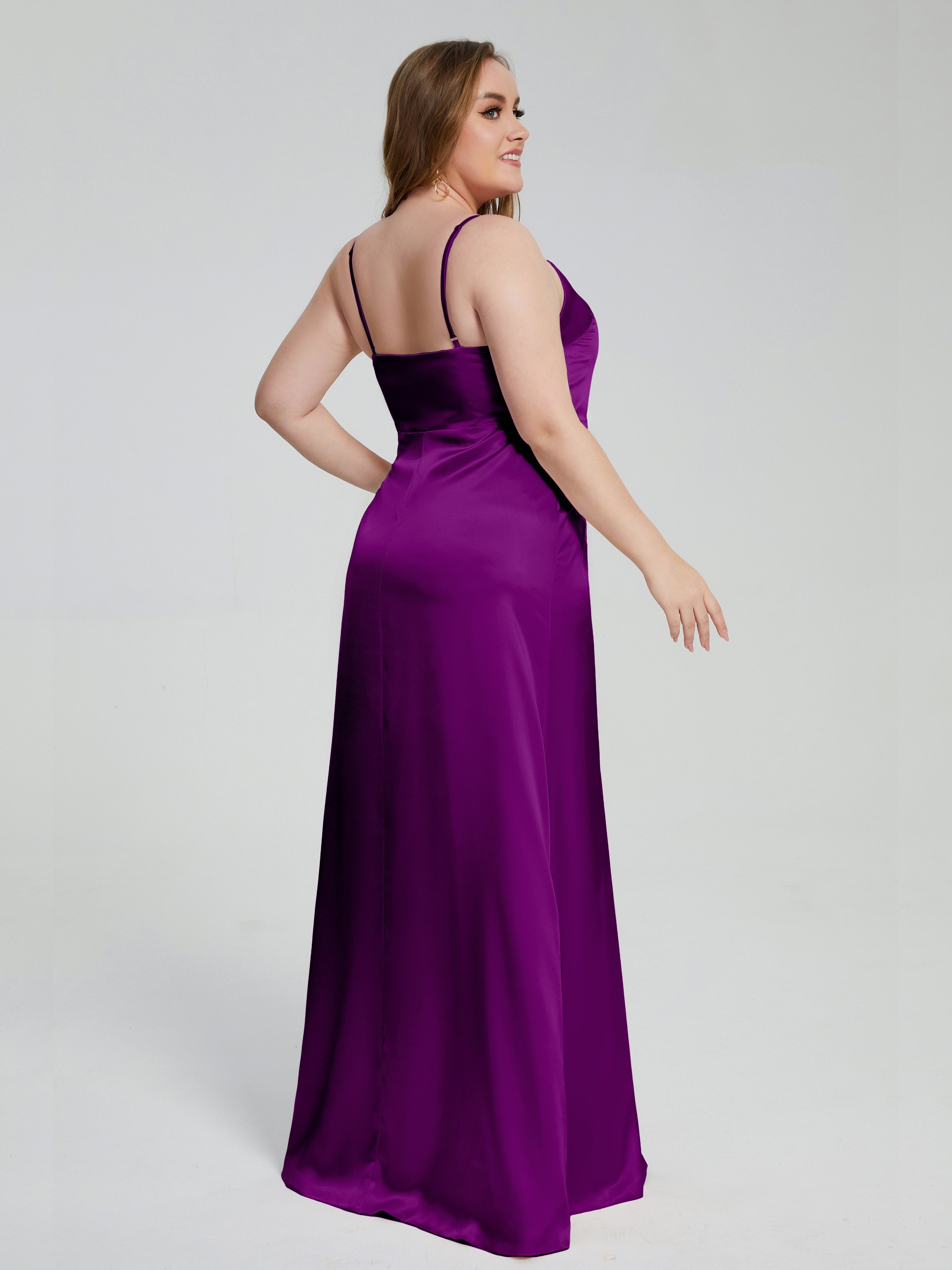 Adelyn Split Plus Size Soft Satin Long Bridesmaid Dresses