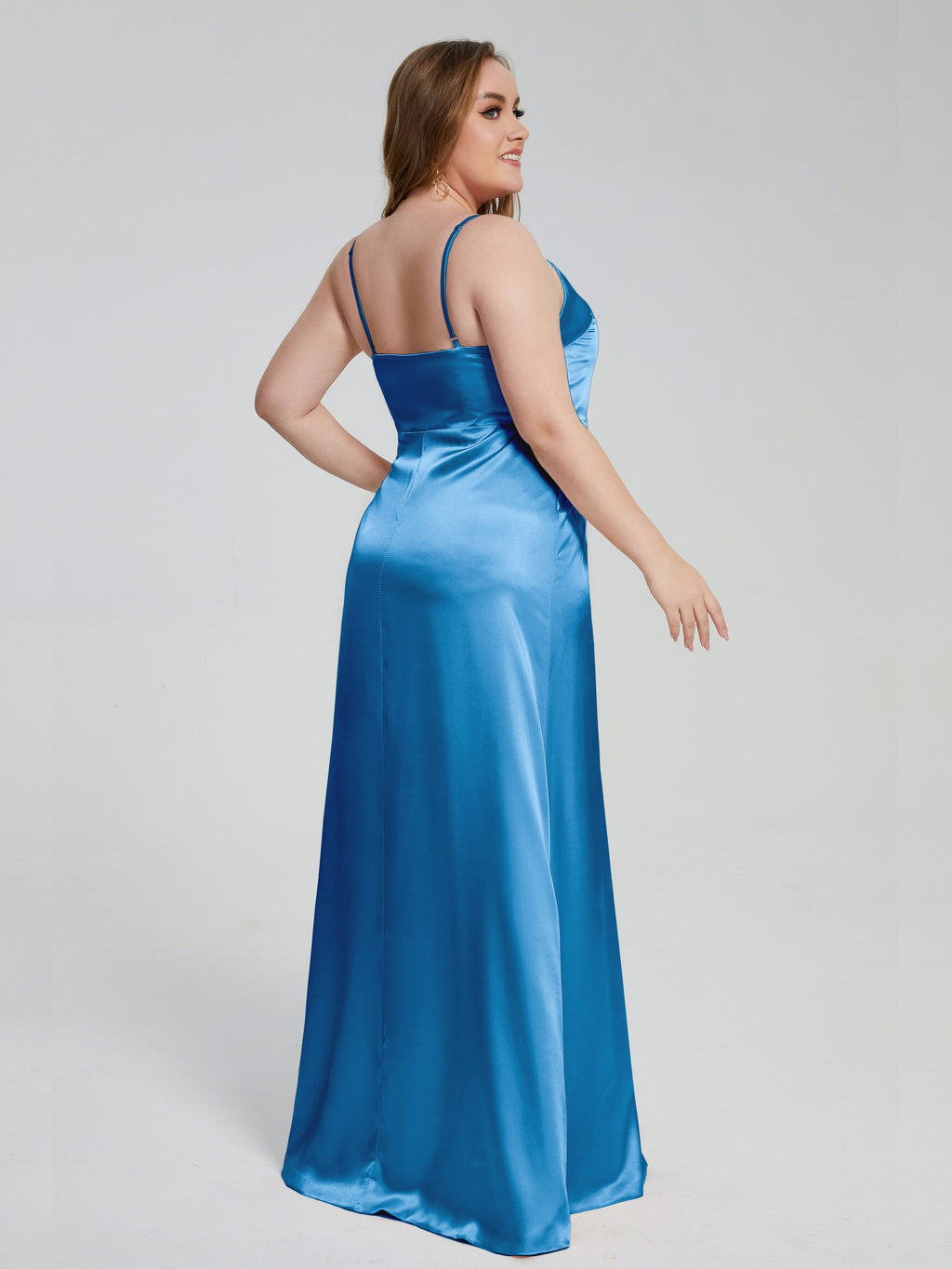 Adelyn Split Plus Size Soft Satin Long Bridesmaid Dresses