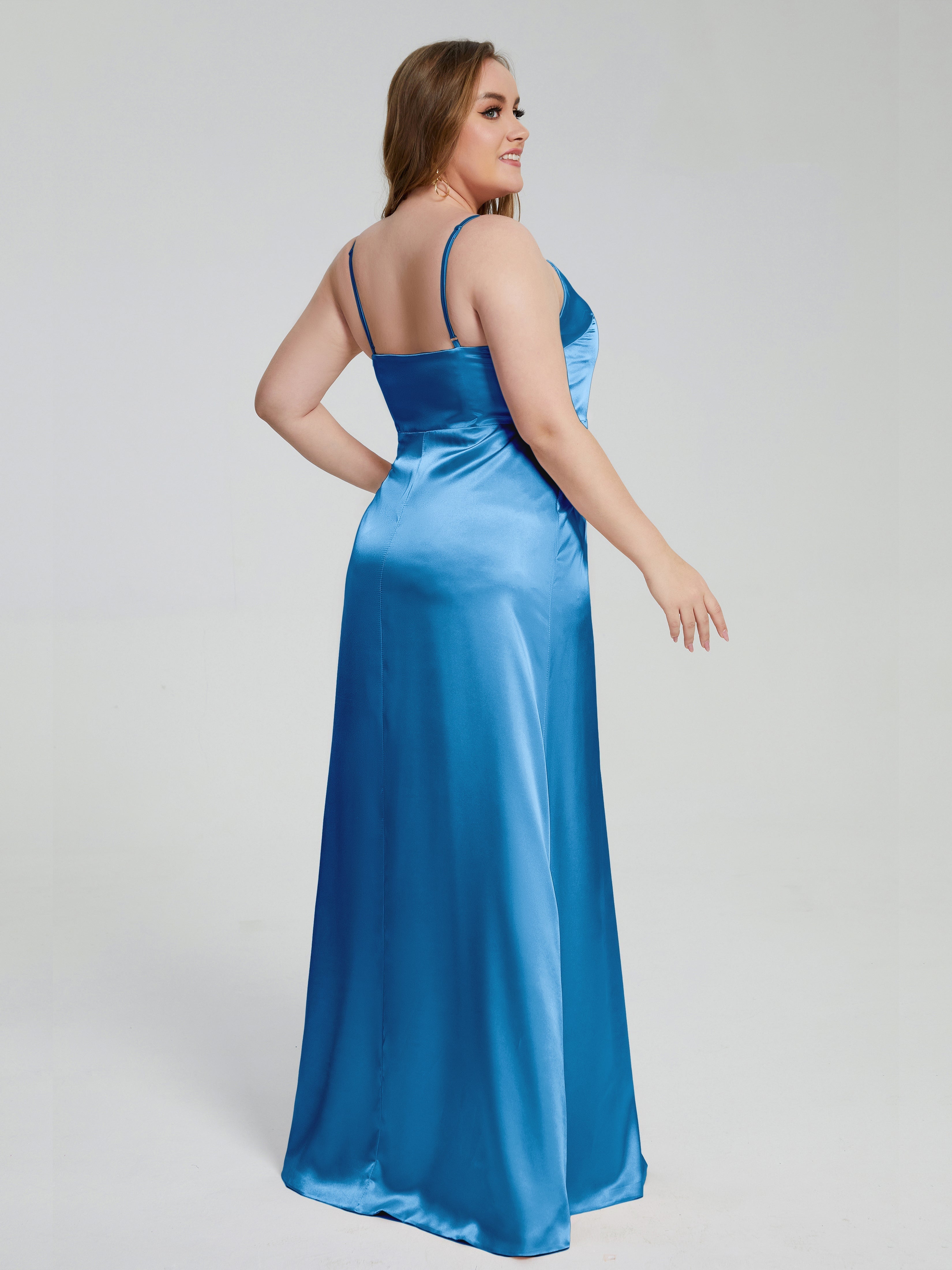 Adelyn Split Plus Size Soft Satin Long Bridesmaid Dresses