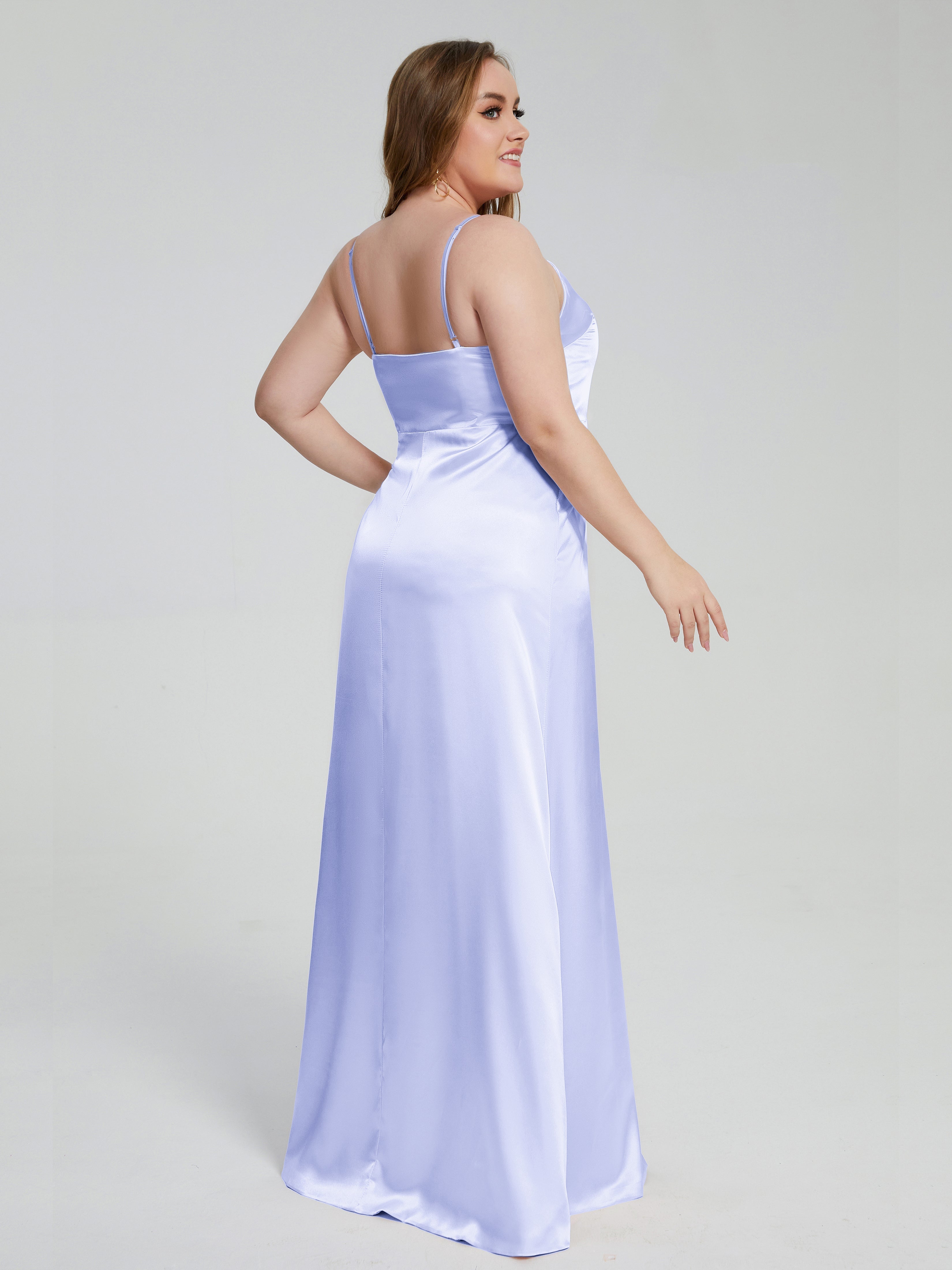 Adelyn Split Plus Size Soft Satin Long Bridesmaid Dresses