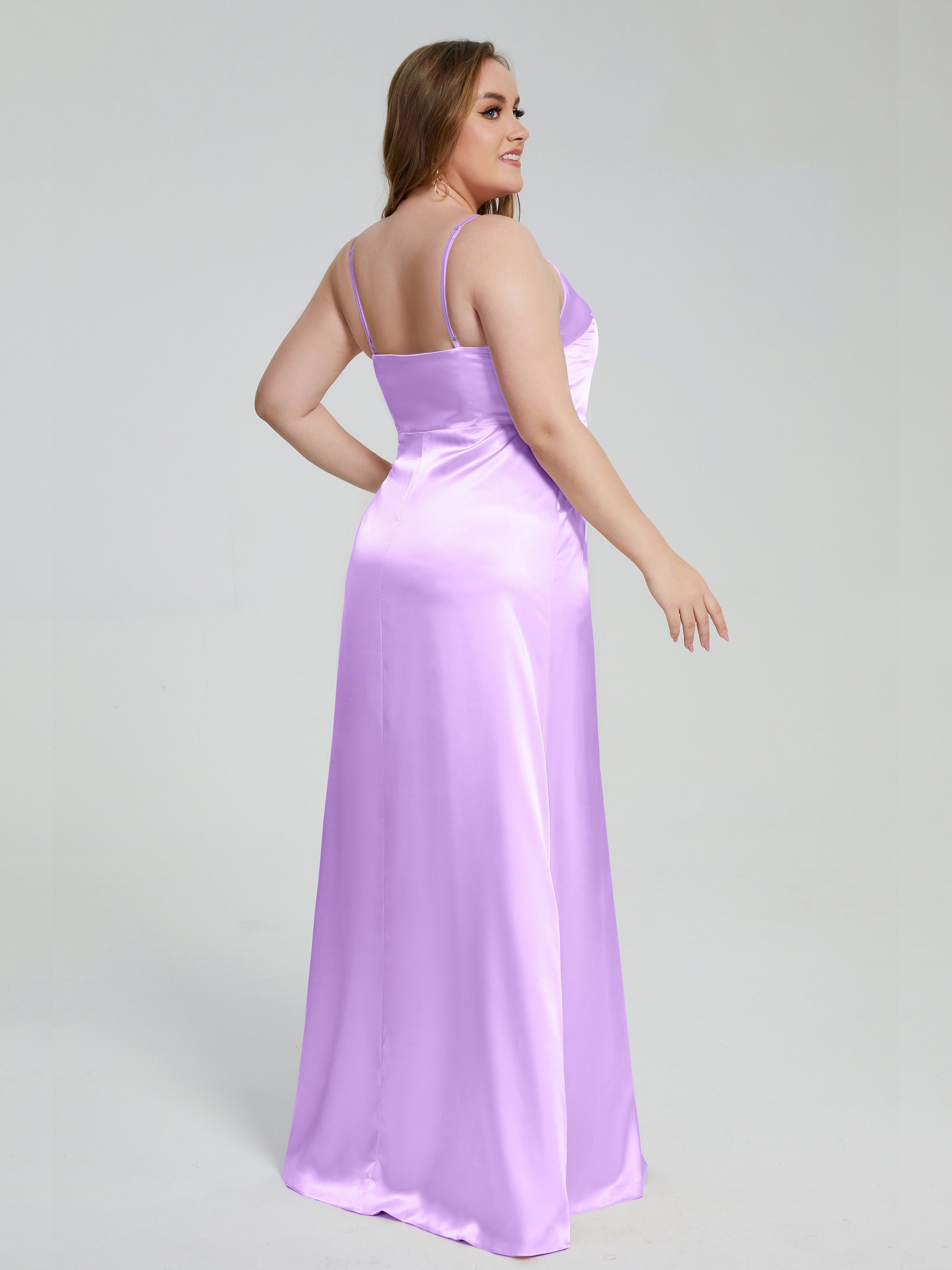 Adelyn Split Plus Size Soft Satin Long Bridesmaid Dresses