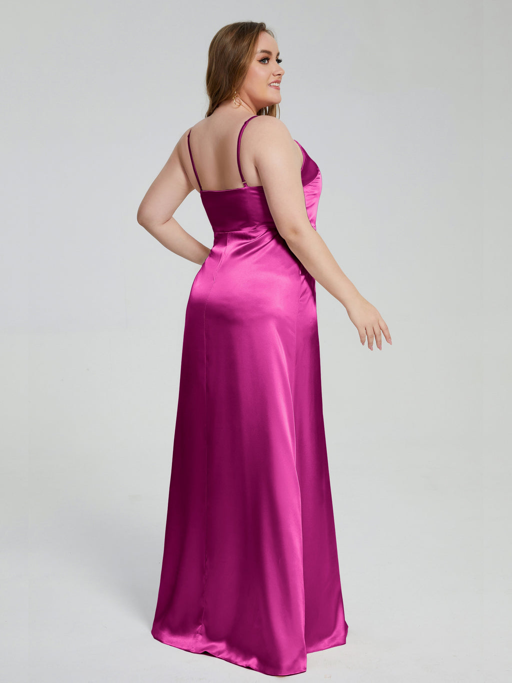 Adelyn Split Plus Size Soft Satin Long Bridesmaid Dresses