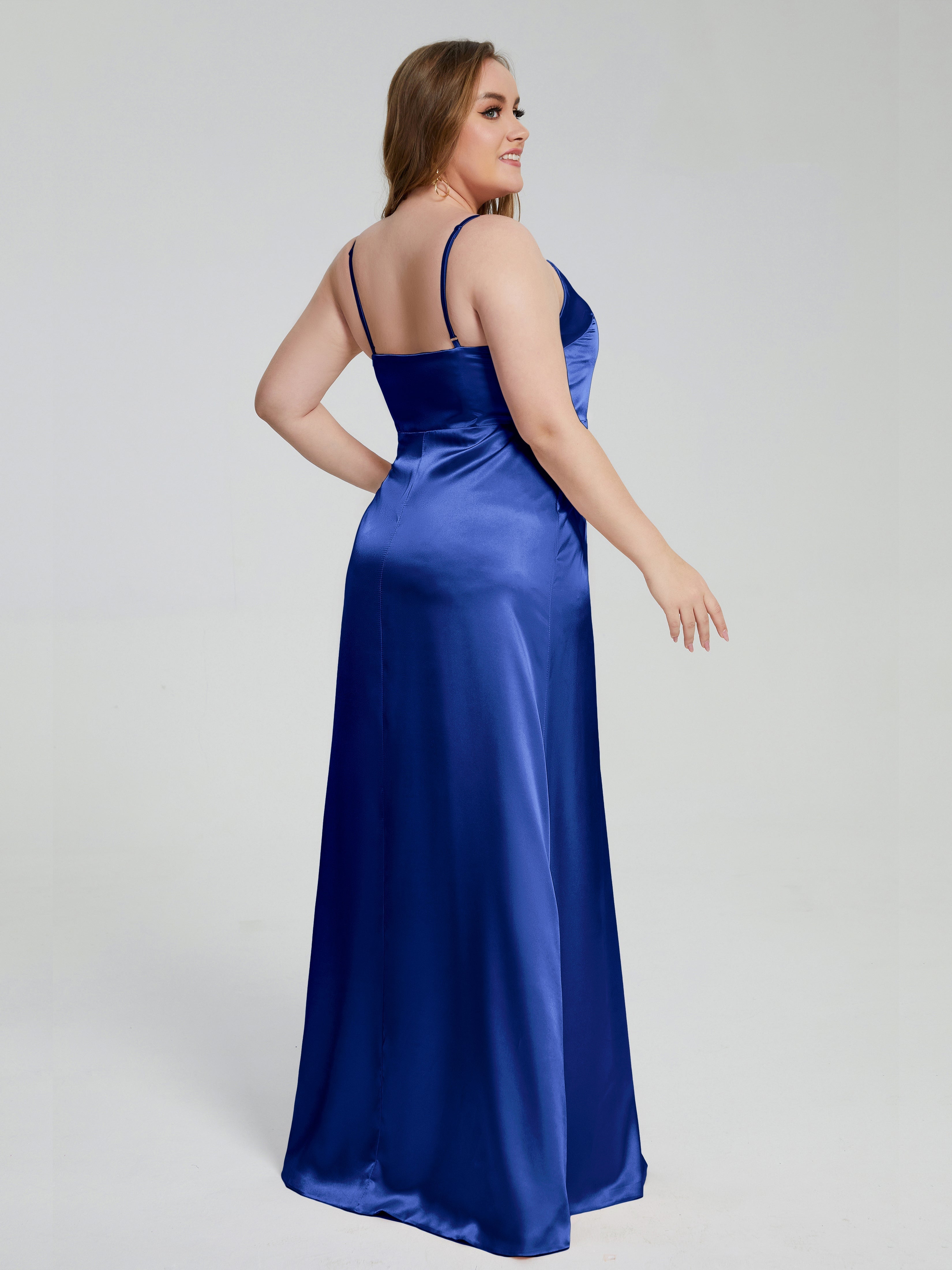 Adelyn Split Plus Size Soft Satin Long Bridesmaid Dresses