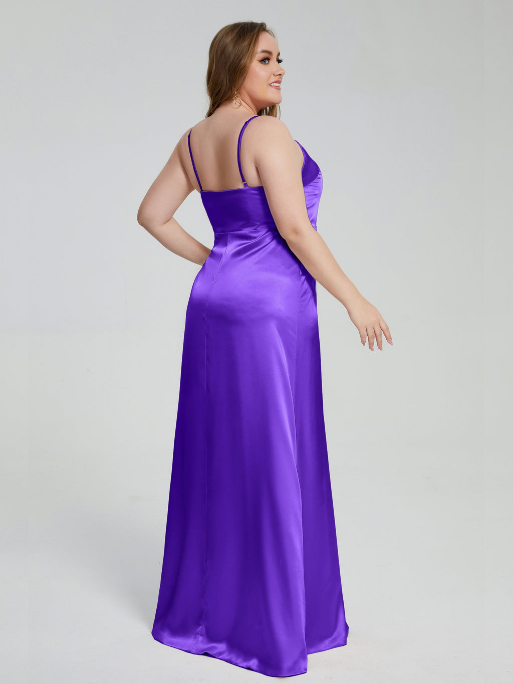 Adelyn Split Plus Size Soft Satin Long Bridesmaid Dresses