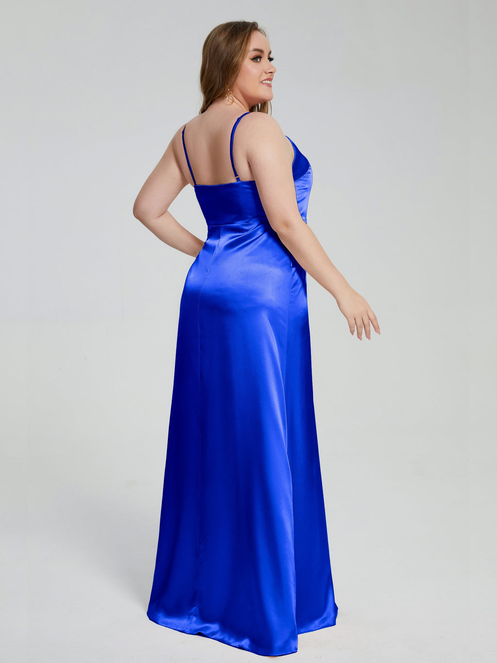 Adelyn Split Plus Size Soft Satin Long Bridesmaid Dresses