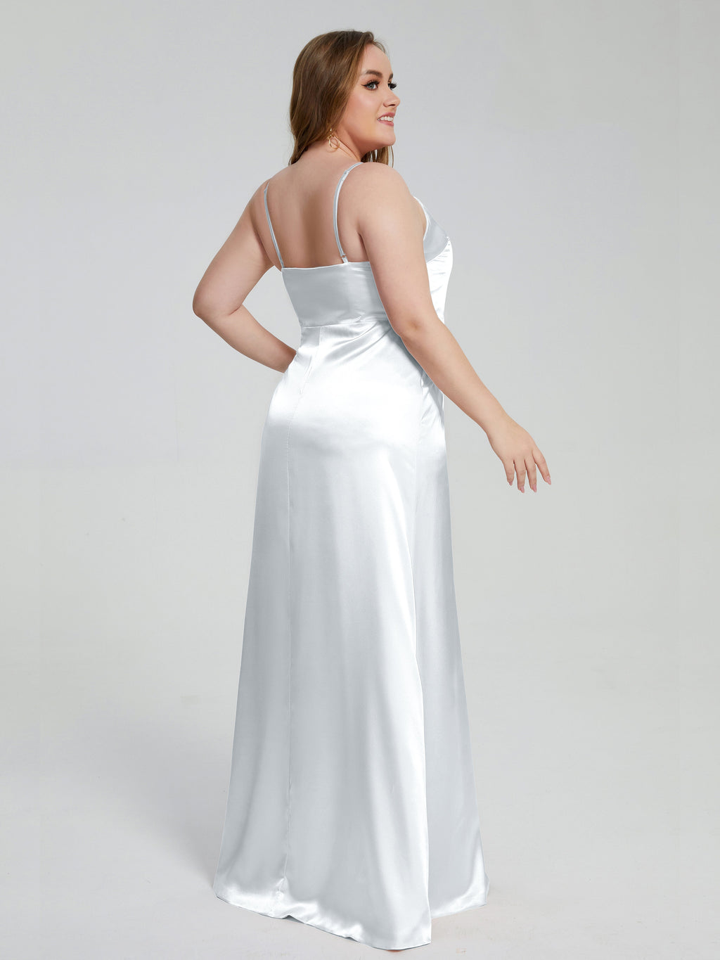 Adelyn Split Plus Size Soft Satin Long Bridesmaid Dresses