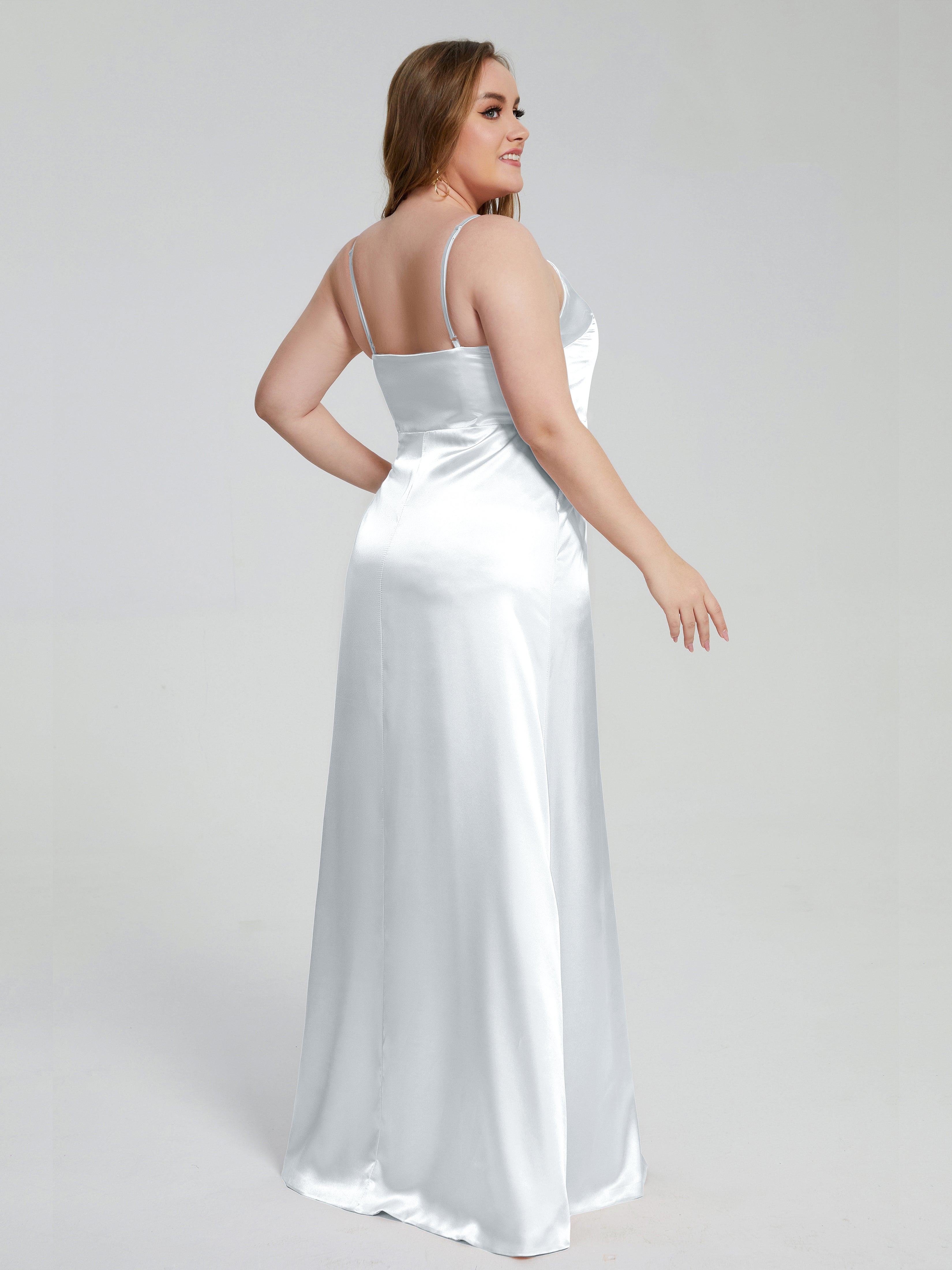Adelyn Split Plus Size Soft Satin Long Bridesmaid Dresses