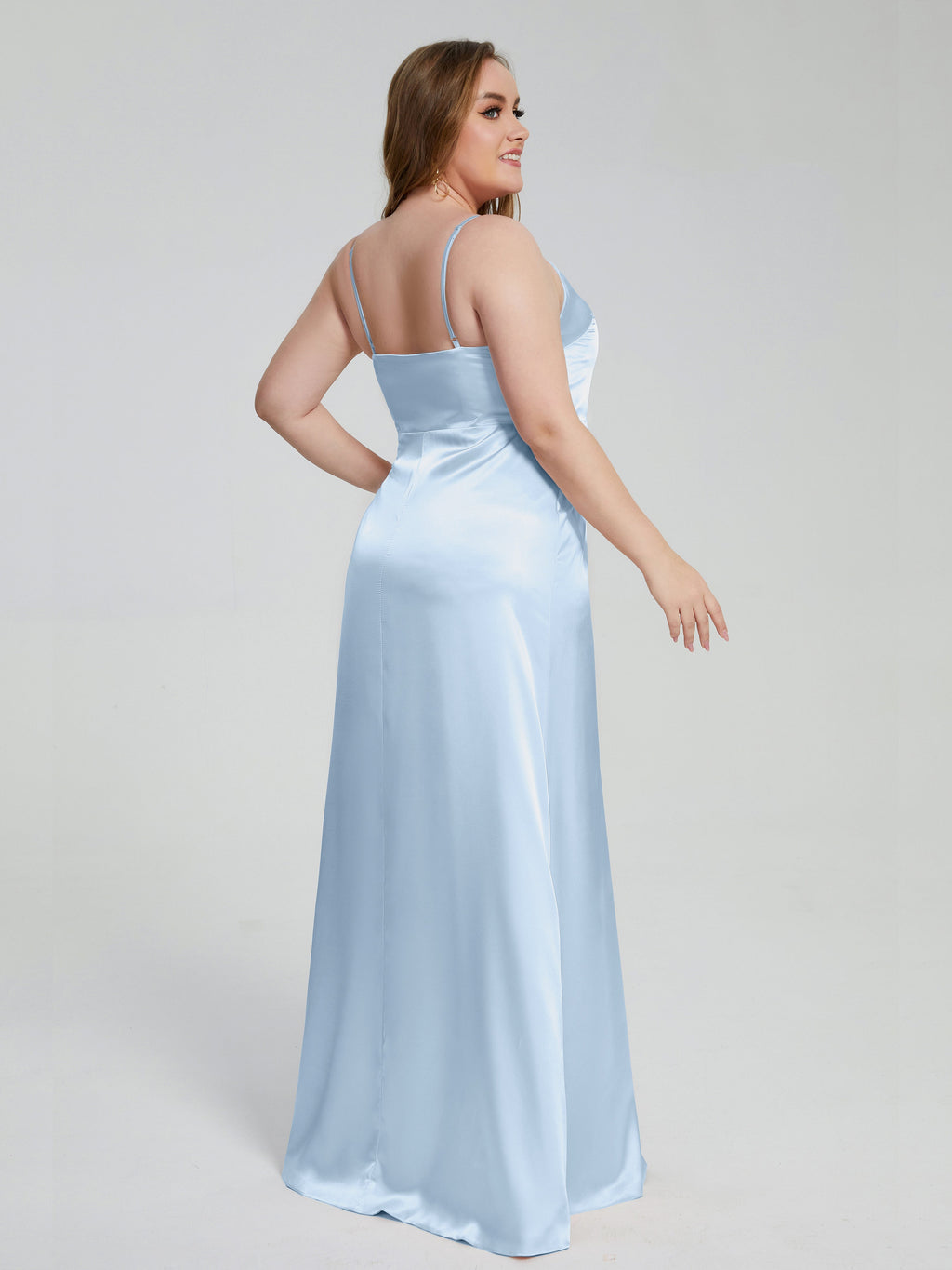 Adelyn Split Plus Size Soft Satin Long Bridesmaid Dresses