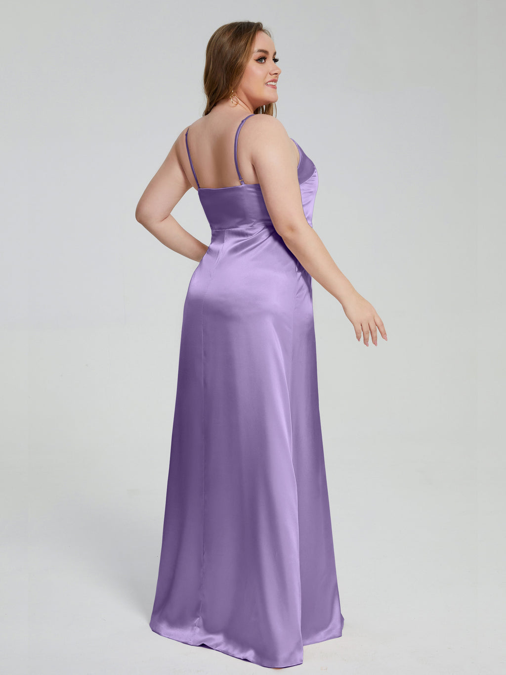 Adelyn Split Plus Size Soft Satin Long Bridesmaid Dresses