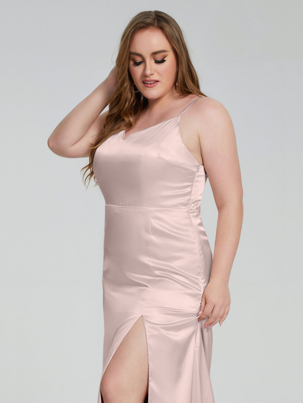 Adelyn Split Plus Size Soft Satin Long Bridesmaid Dresses