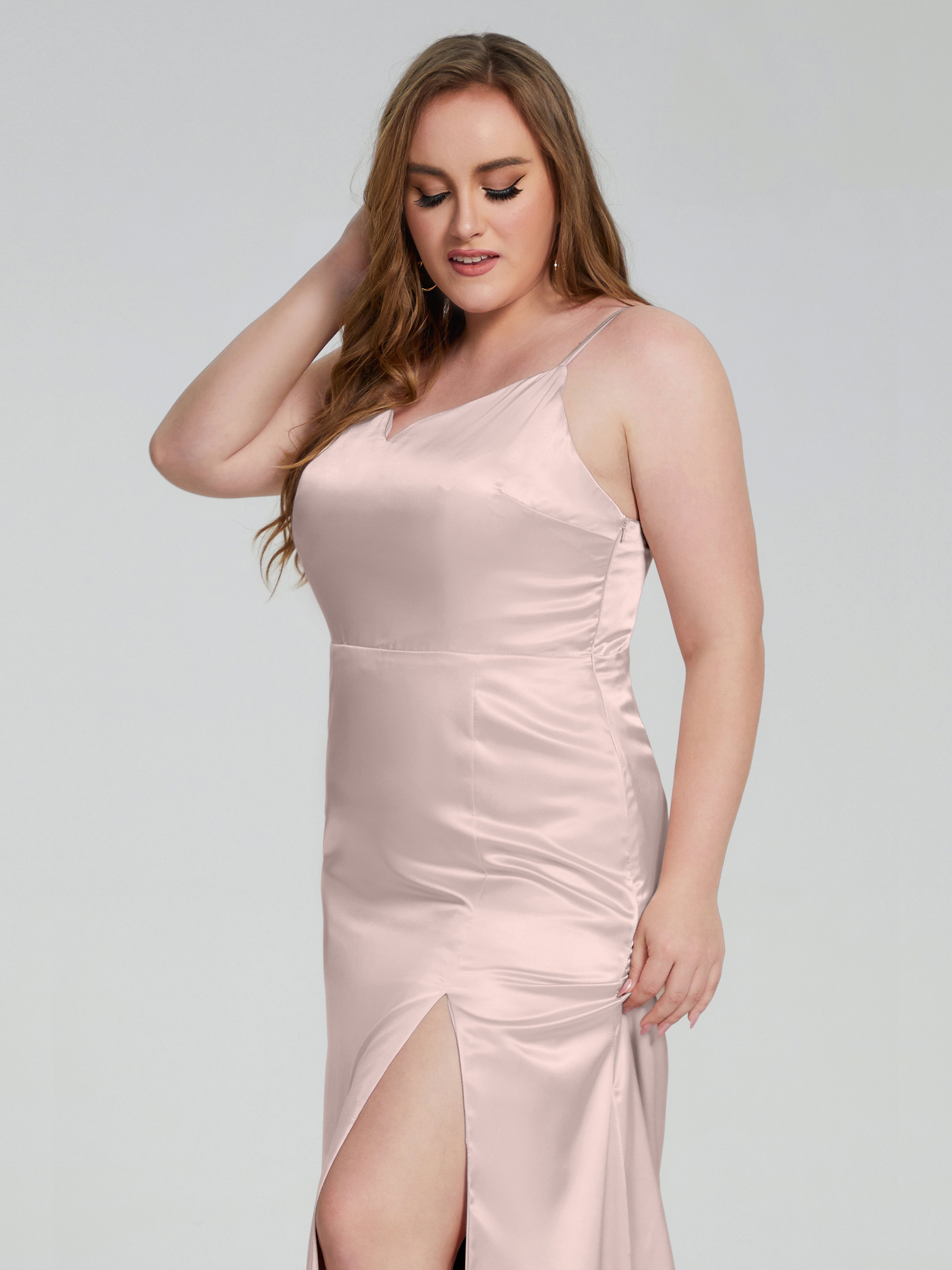 Adelyn Split Plus Size Soft Satin Long Bridesmaid Dresses