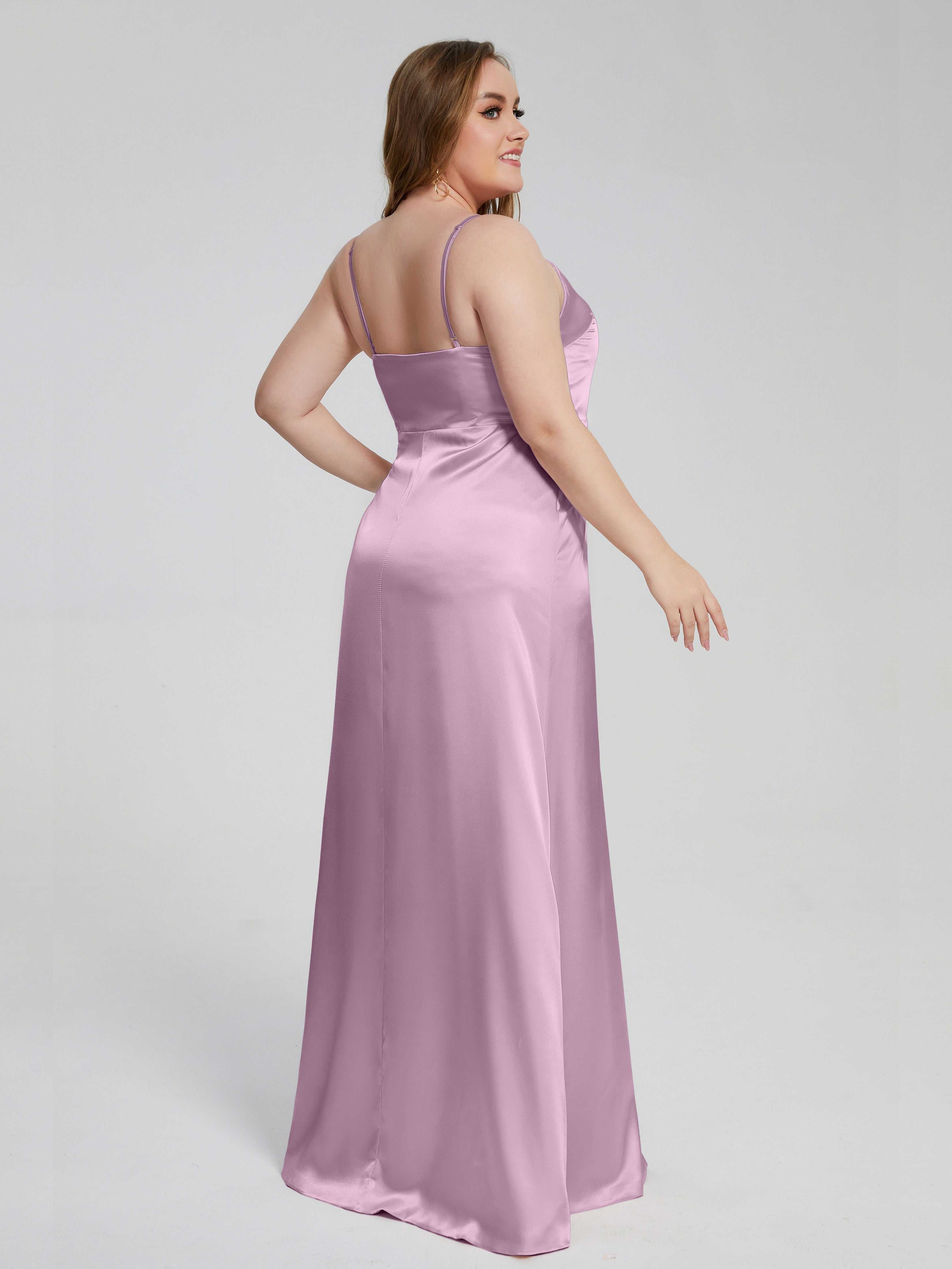 Adelyn Split Plus Size Soft Satin Long Bridesmaid Dresses