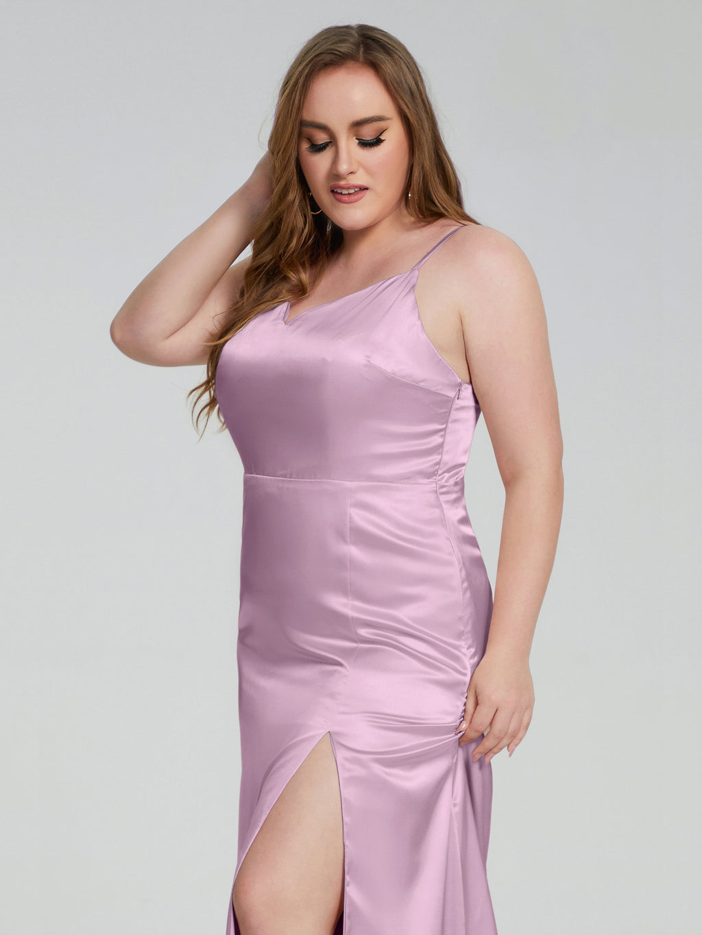Adelyn Split Plus Size Soft Satin Long Bridesmaid Dresses