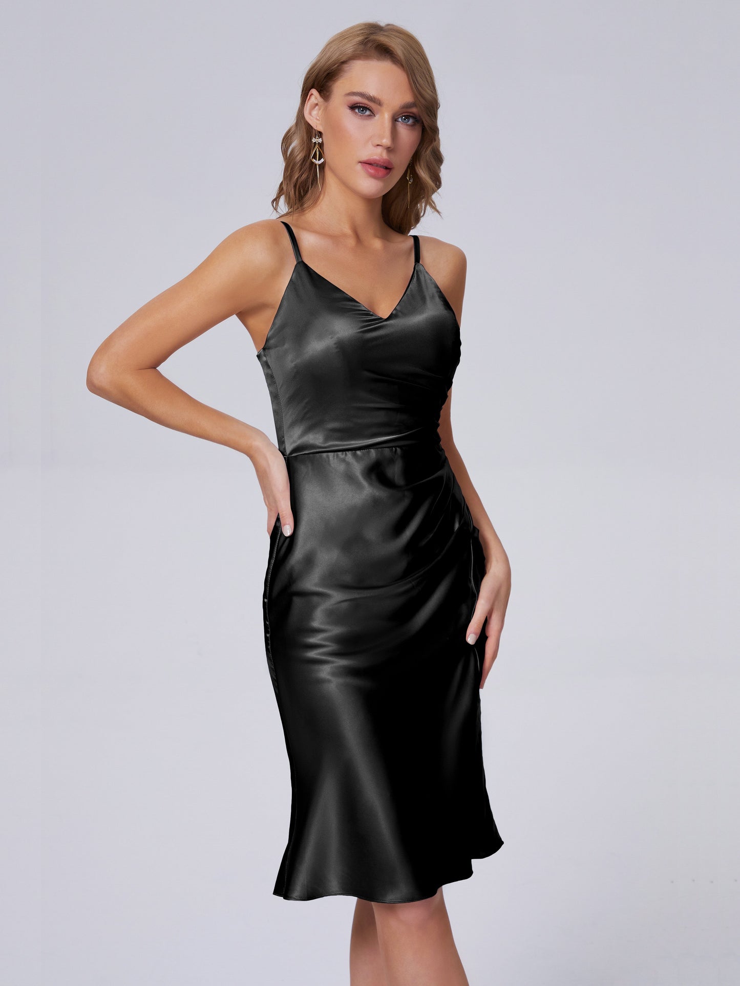Amara Modern Split Soft Satin Short Bridesmaid Dresses