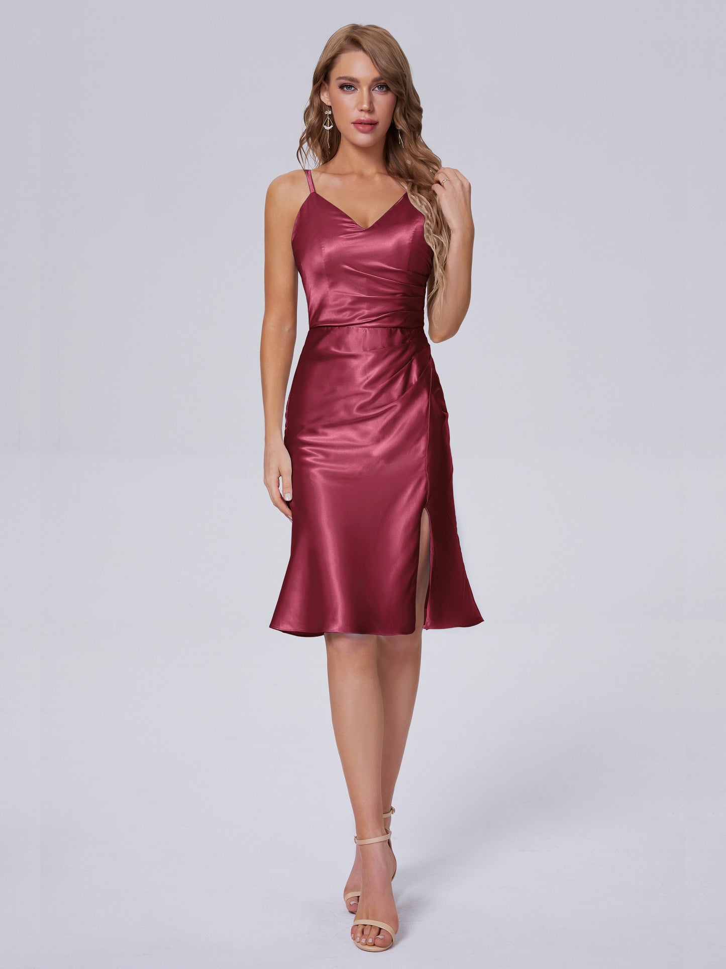 Amara Modern Split Soft Satin Short Bridesmaid Dresses