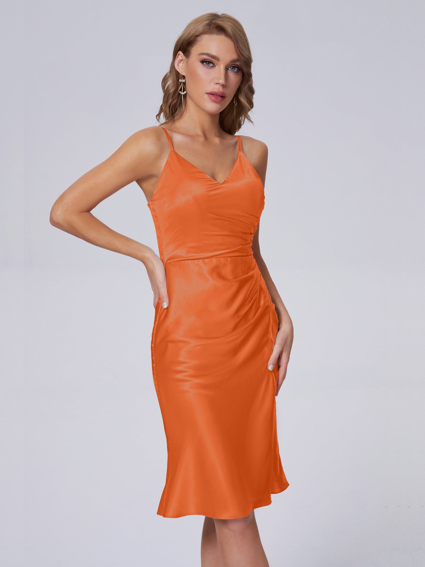 Amara Modern Split Soft Satin Short Bridesmaid Dresses