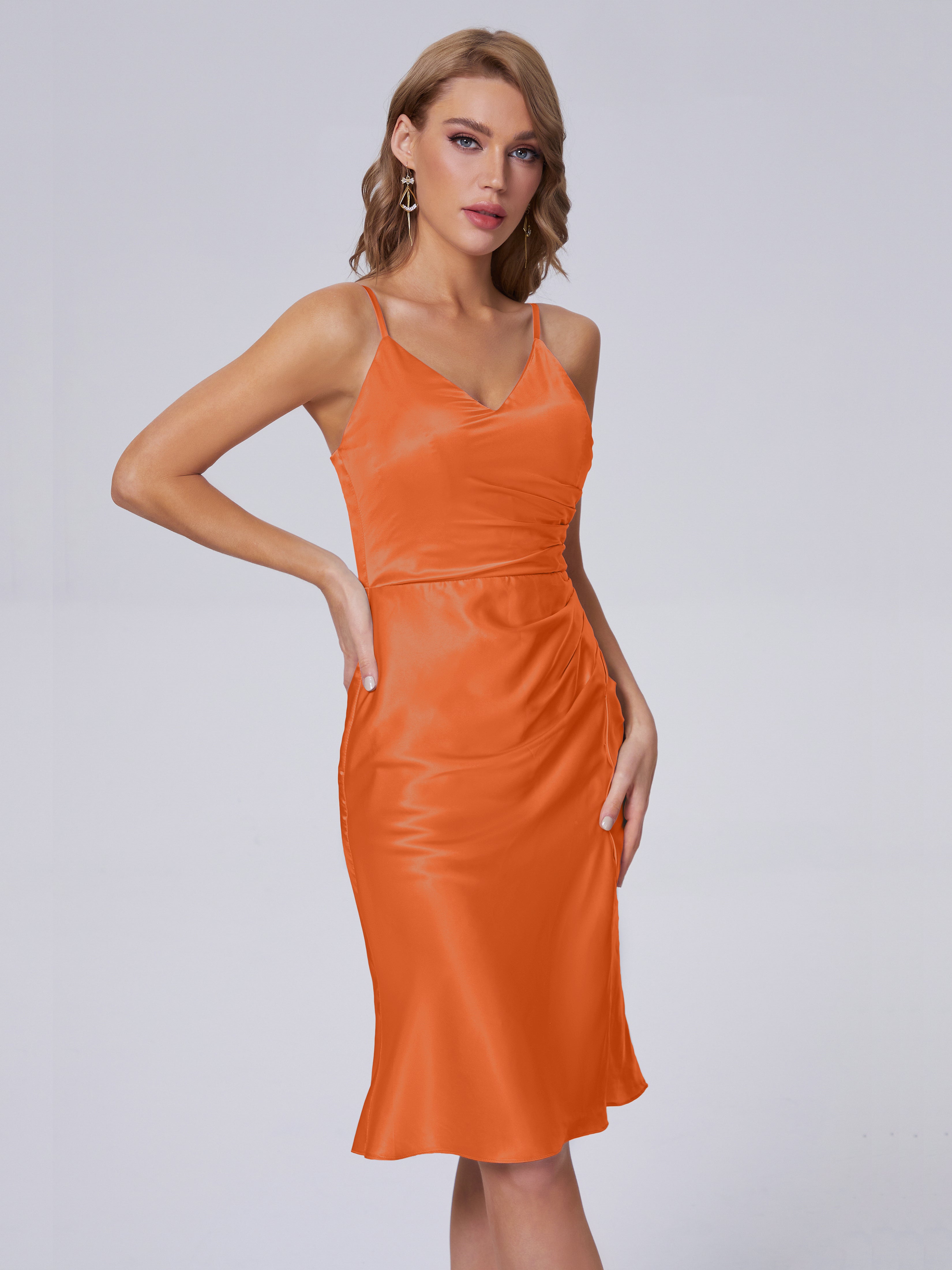 Amara Modern Split Soft Satin Short Bridesmaid Dresses