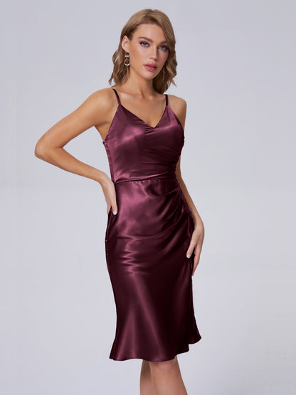 Amara Modern Split Soft Satin Short Bridesmaid Dresses