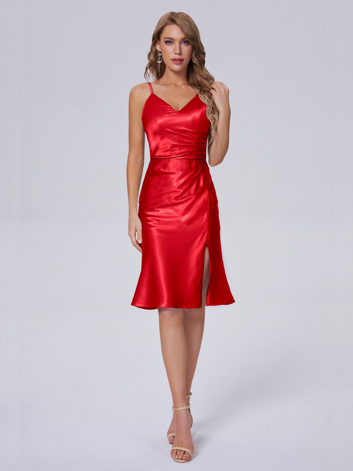 Amara Modern Split Soft Satin Short Bridesmaid Dresses