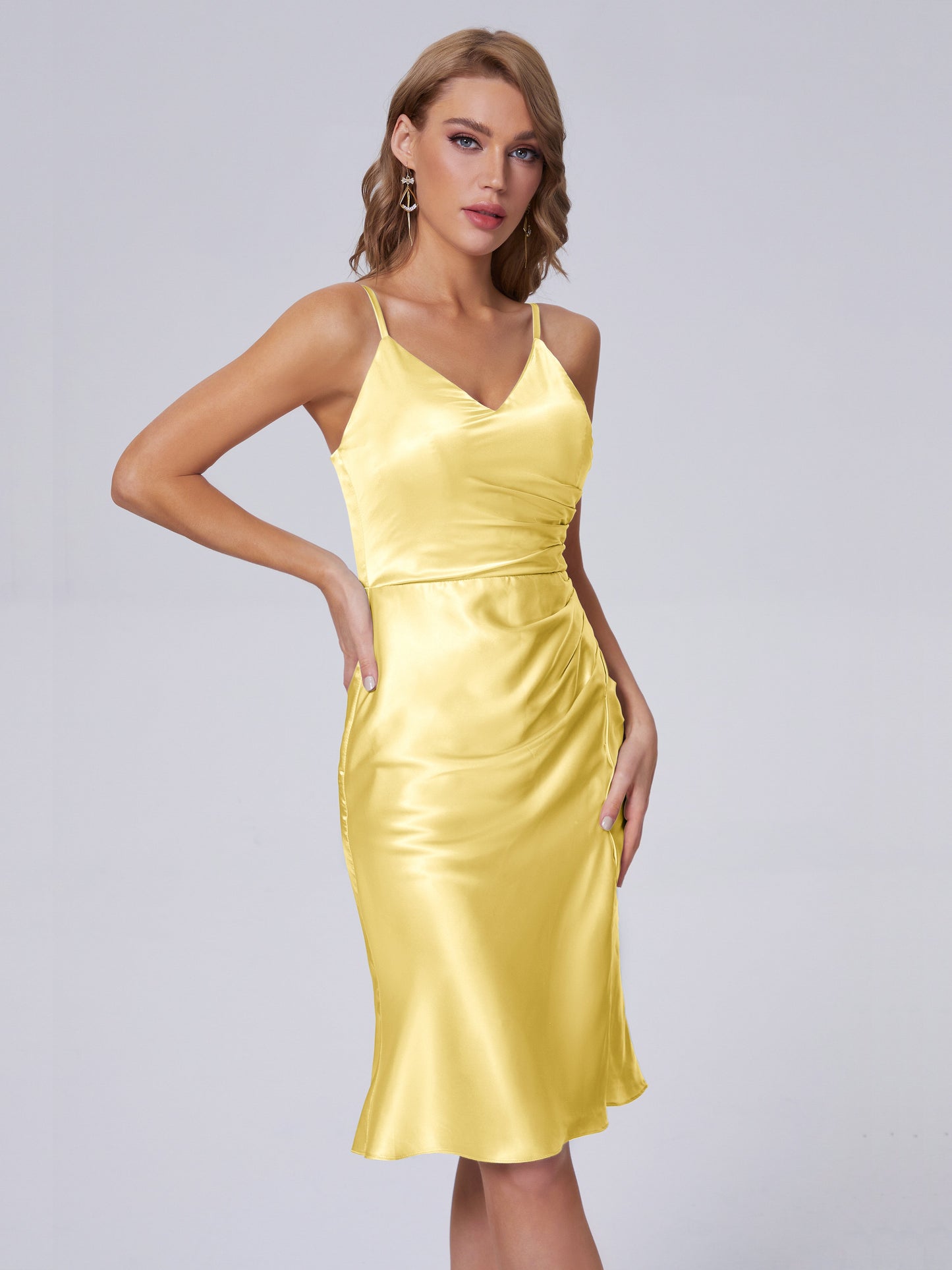 Amara Modern Split Soft Satin Short Bridesmaid Dresses