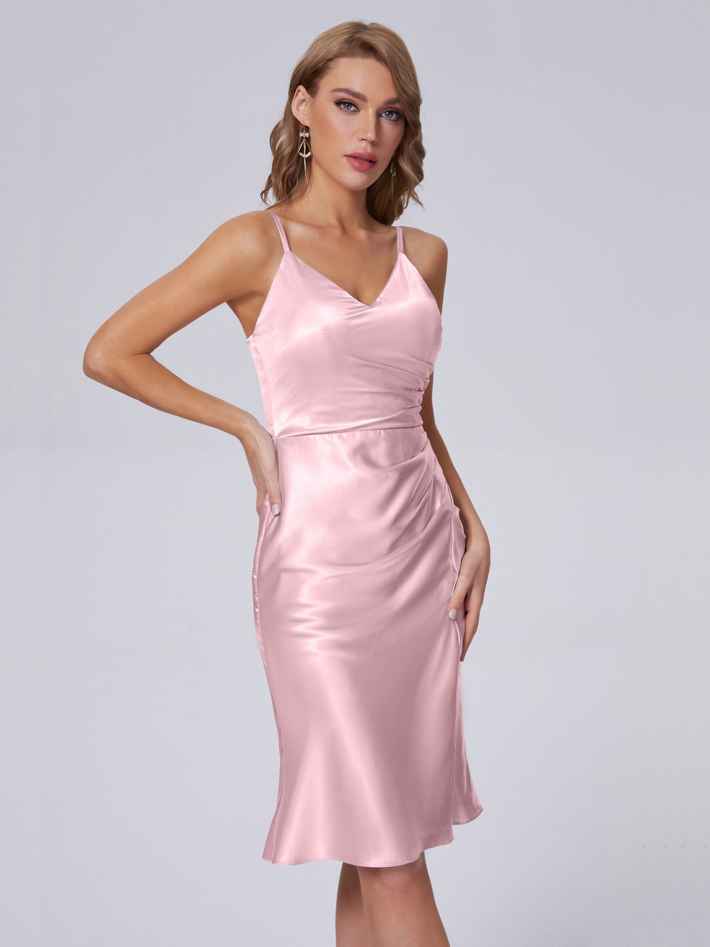 Amara Modern Split Soft Satin Short Bridesmaid Dresses