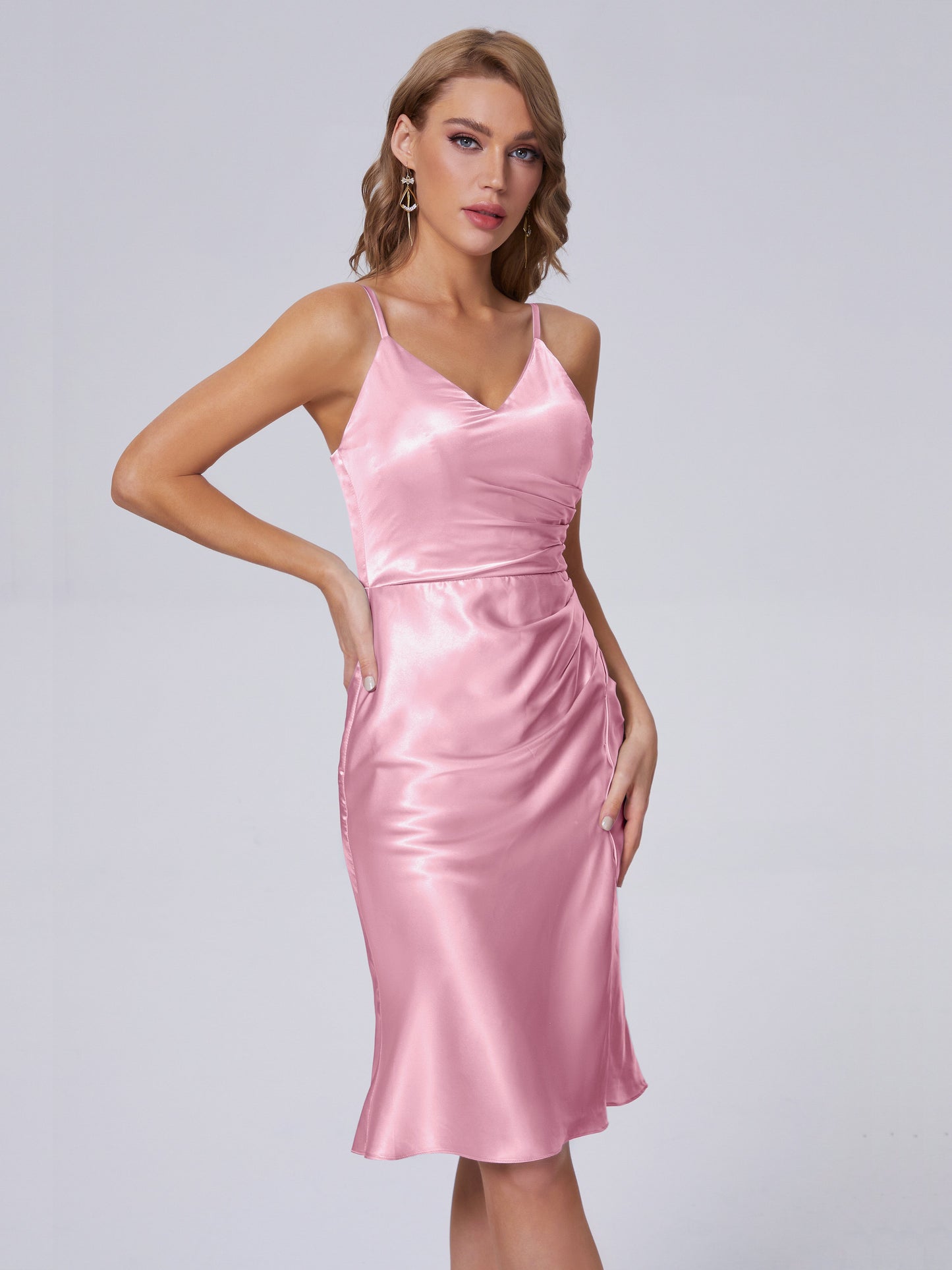 Amara Modern Split Soft Satin Short Bridesmaid Dresses