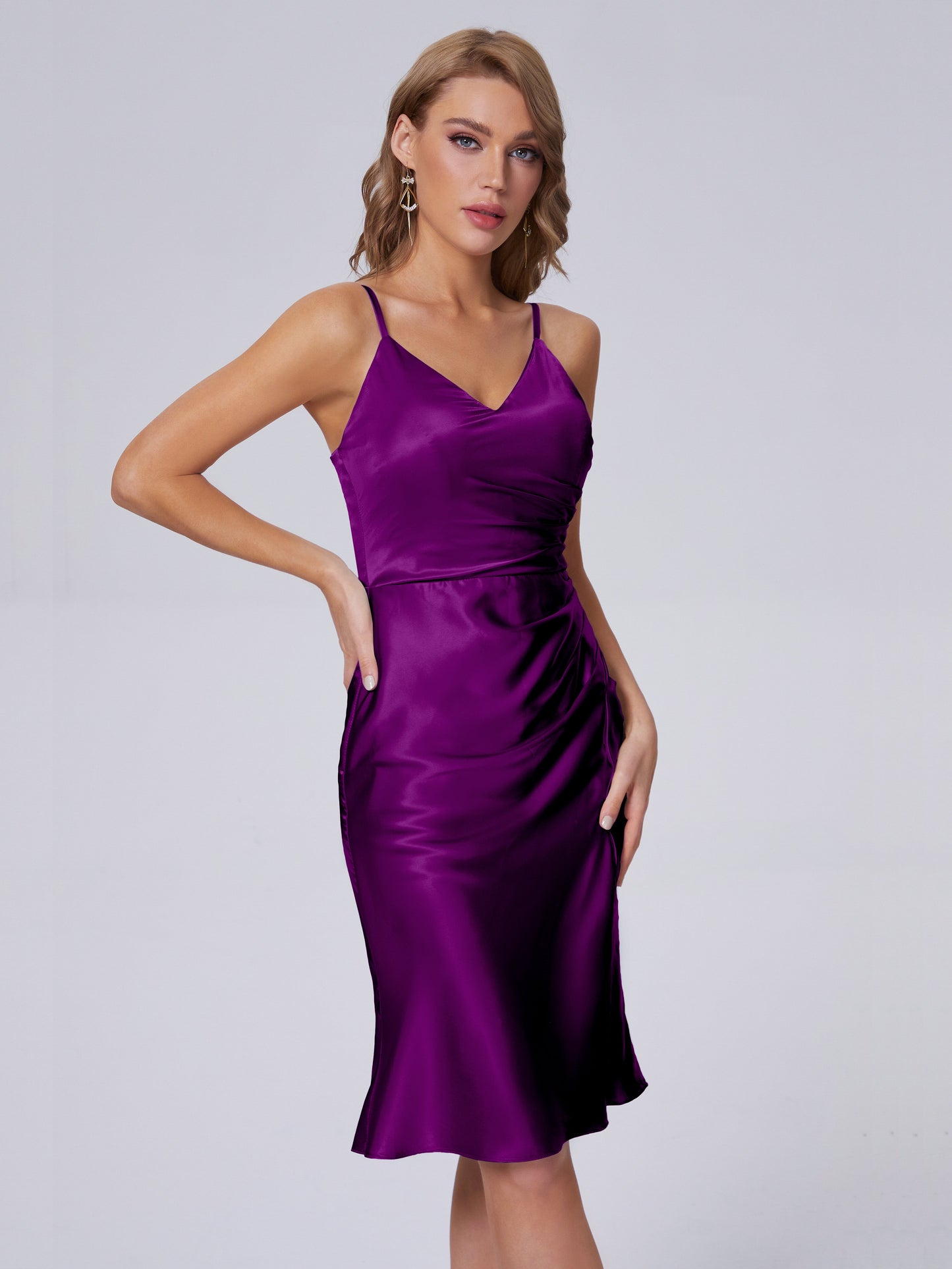 Amara Modern Split Soft Satin Short Bridesmaid Dresses