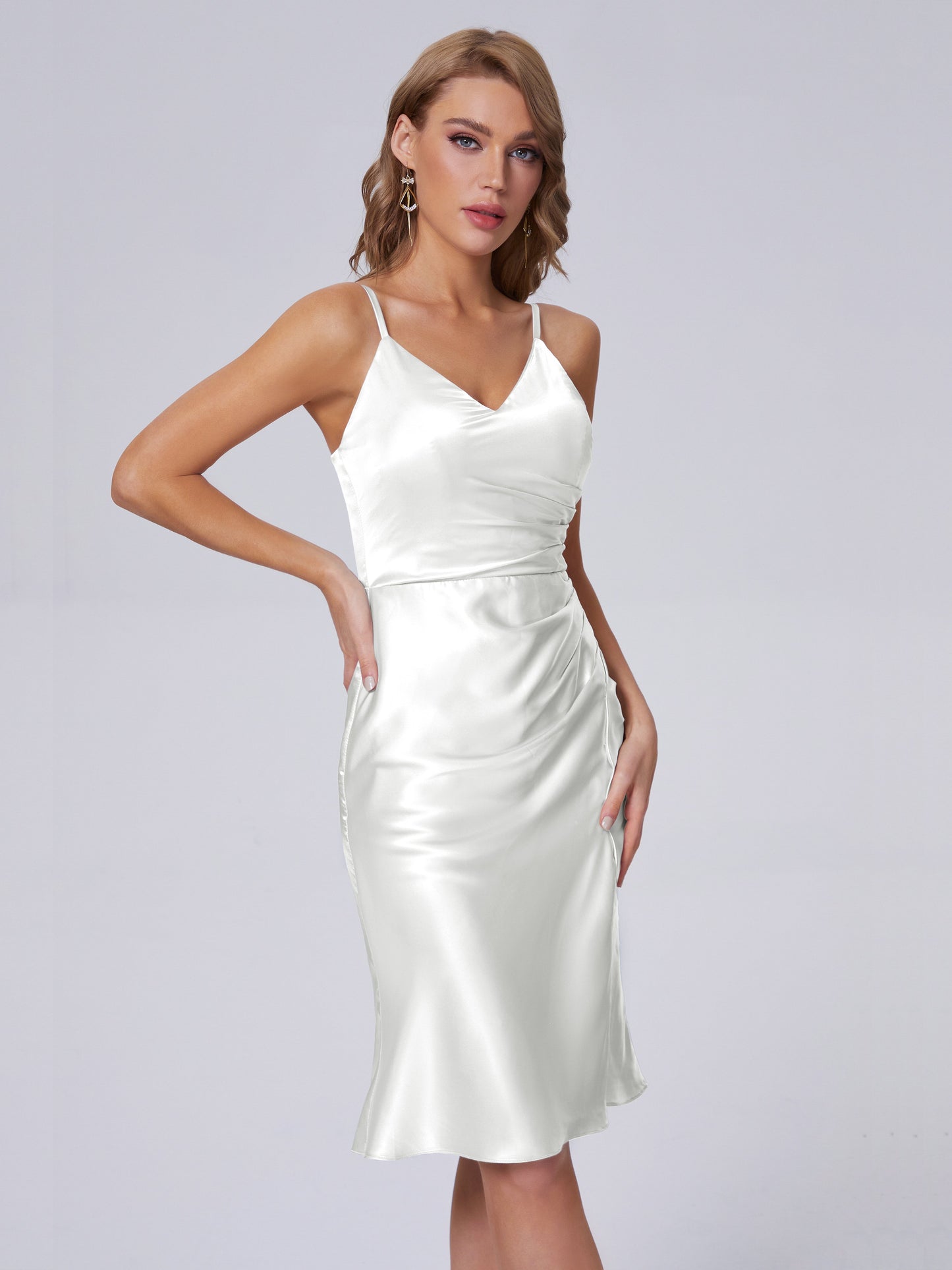 Amara Modern Split Soft Satin Short Bridesmaid Dresses