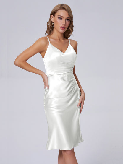 Amara Modern Split Soft Satin Short Bridesmaid Dresses