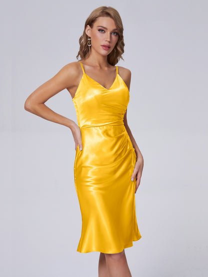 Amara Modern Split Soft Satin Short Bridesmaid Dresses