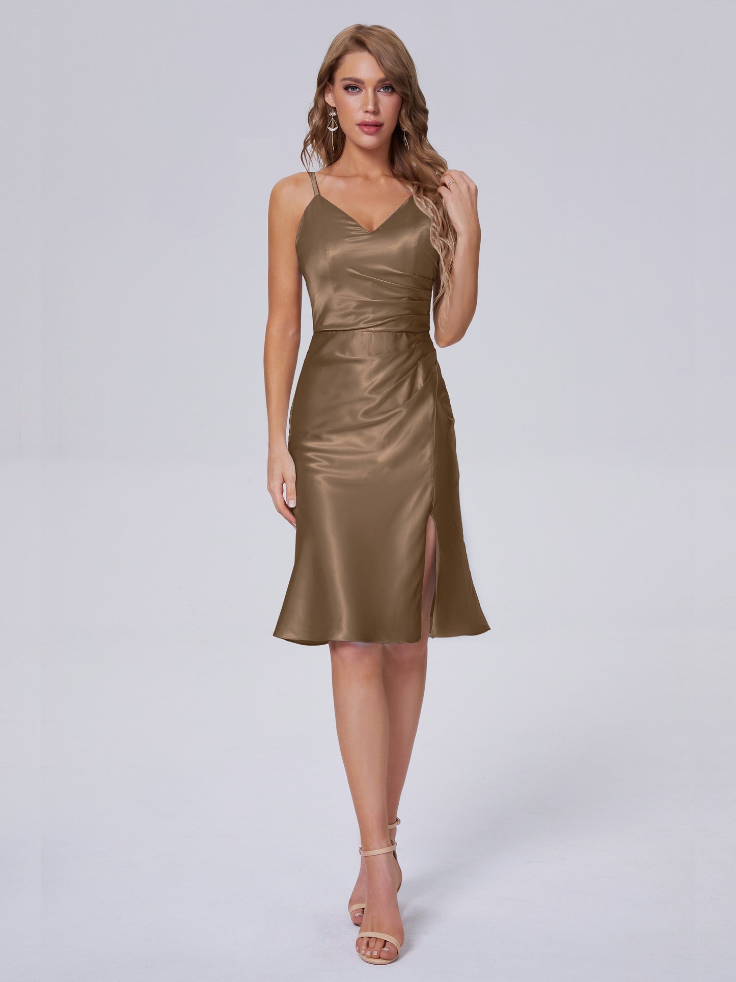 Amara Modern Split Soft Satin Short Bridesmaid Dresses