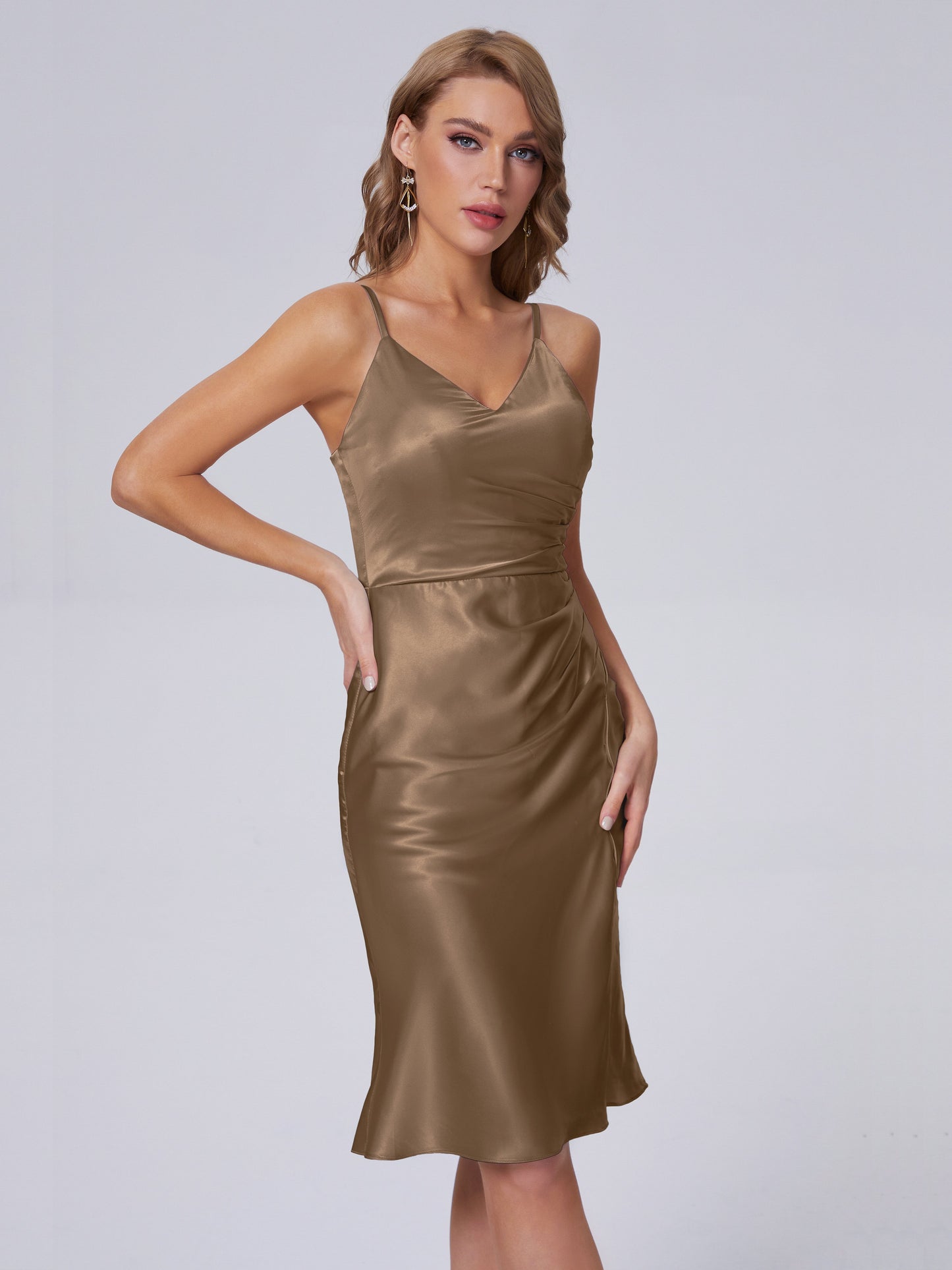 Amara Modern Split Soft Satin Short Bridesmaid Dresses