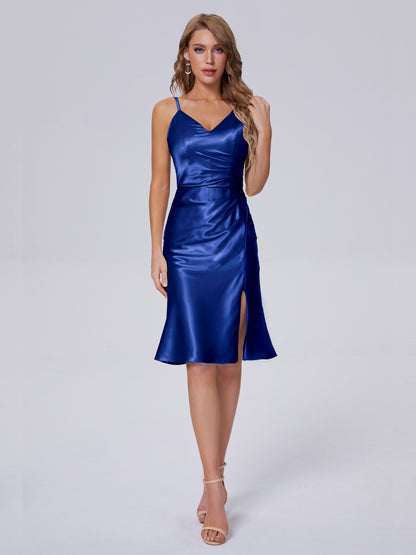 Amara Modern Split Soft Satin Short Bridesmaid Dresses