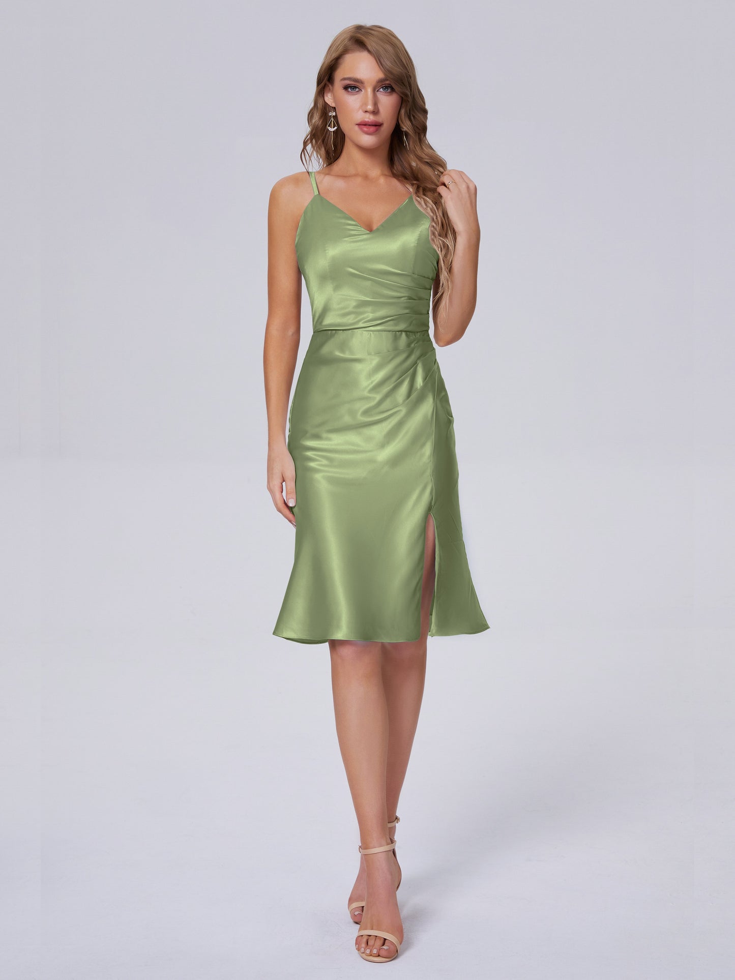 Amara Modern Split Soft Satin Short Bridesmaid Dresses