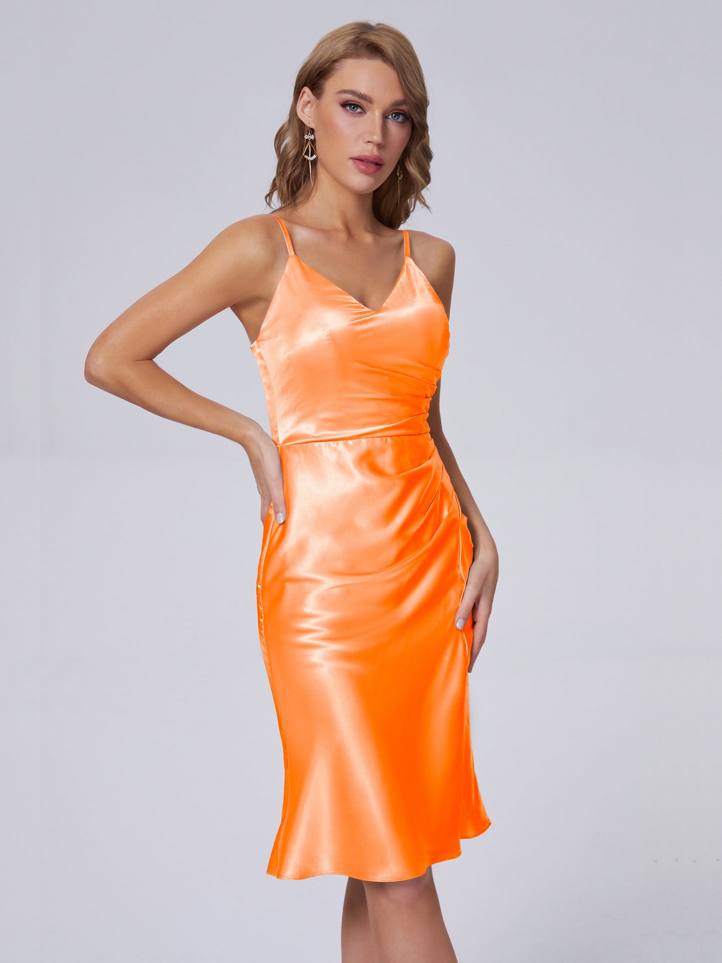 Amara Modern Split Soft Satin Short Bridesmaid Dresses