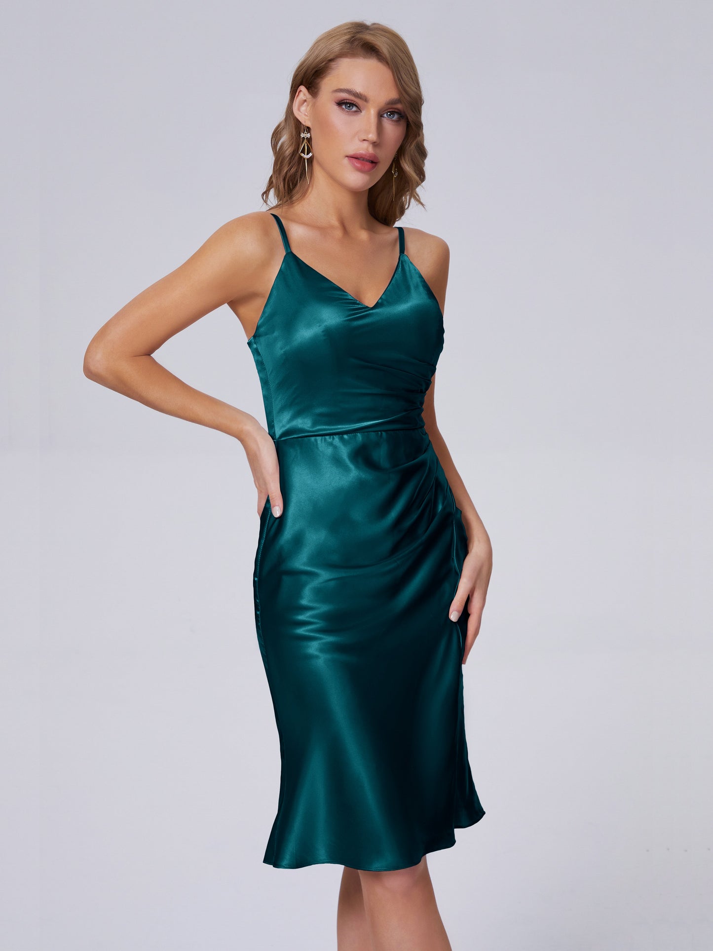 Amara Modern Split Soft Satin Short Bridesmaid Dresses