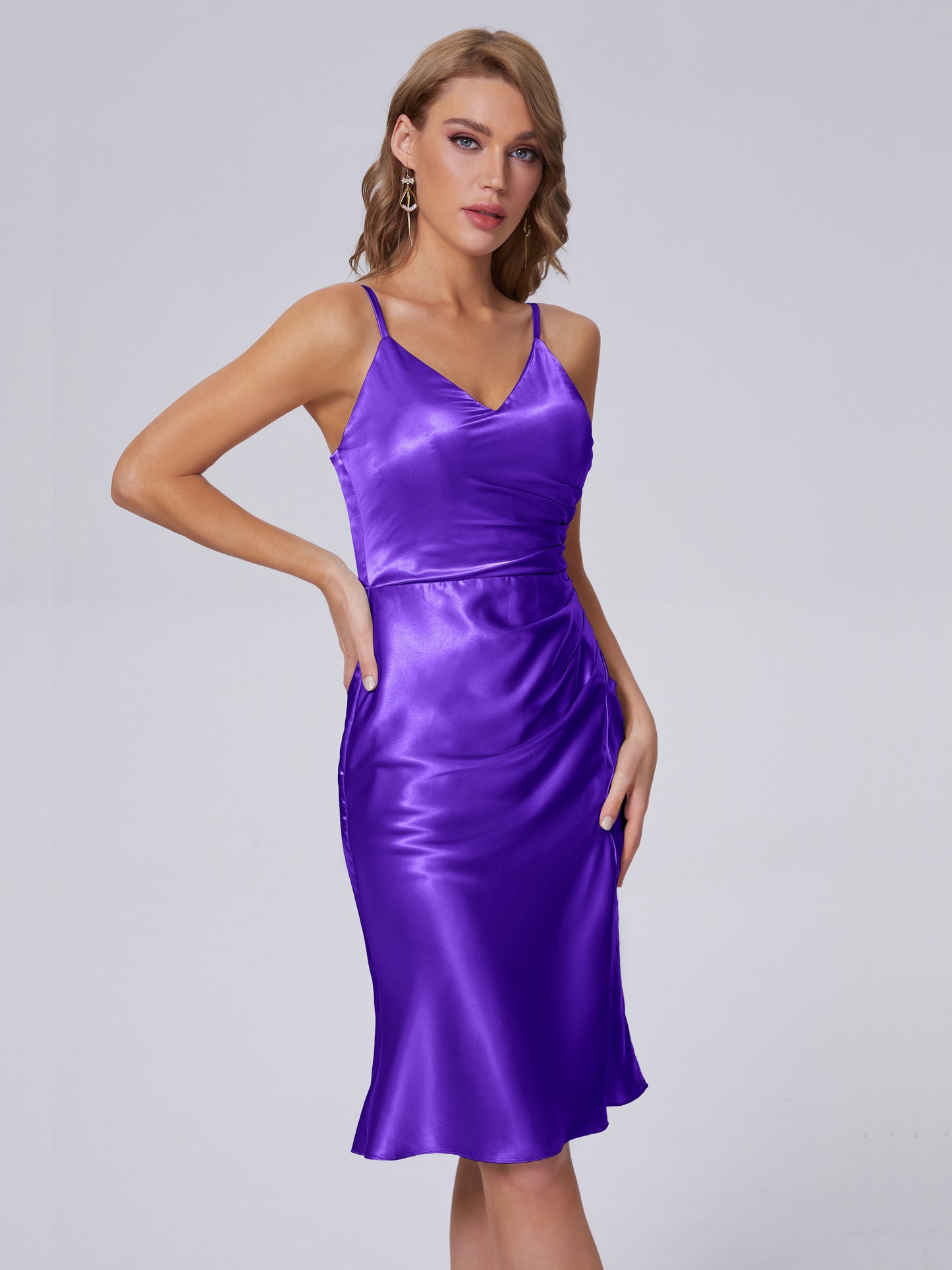 Amara Modern Split Soft Satin Short Bridesmaid Dresses