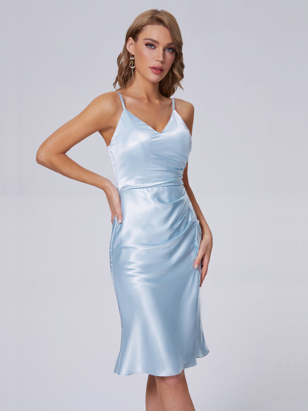 Amara Modern Split Soft Satin Short Bridesmaid Dresses