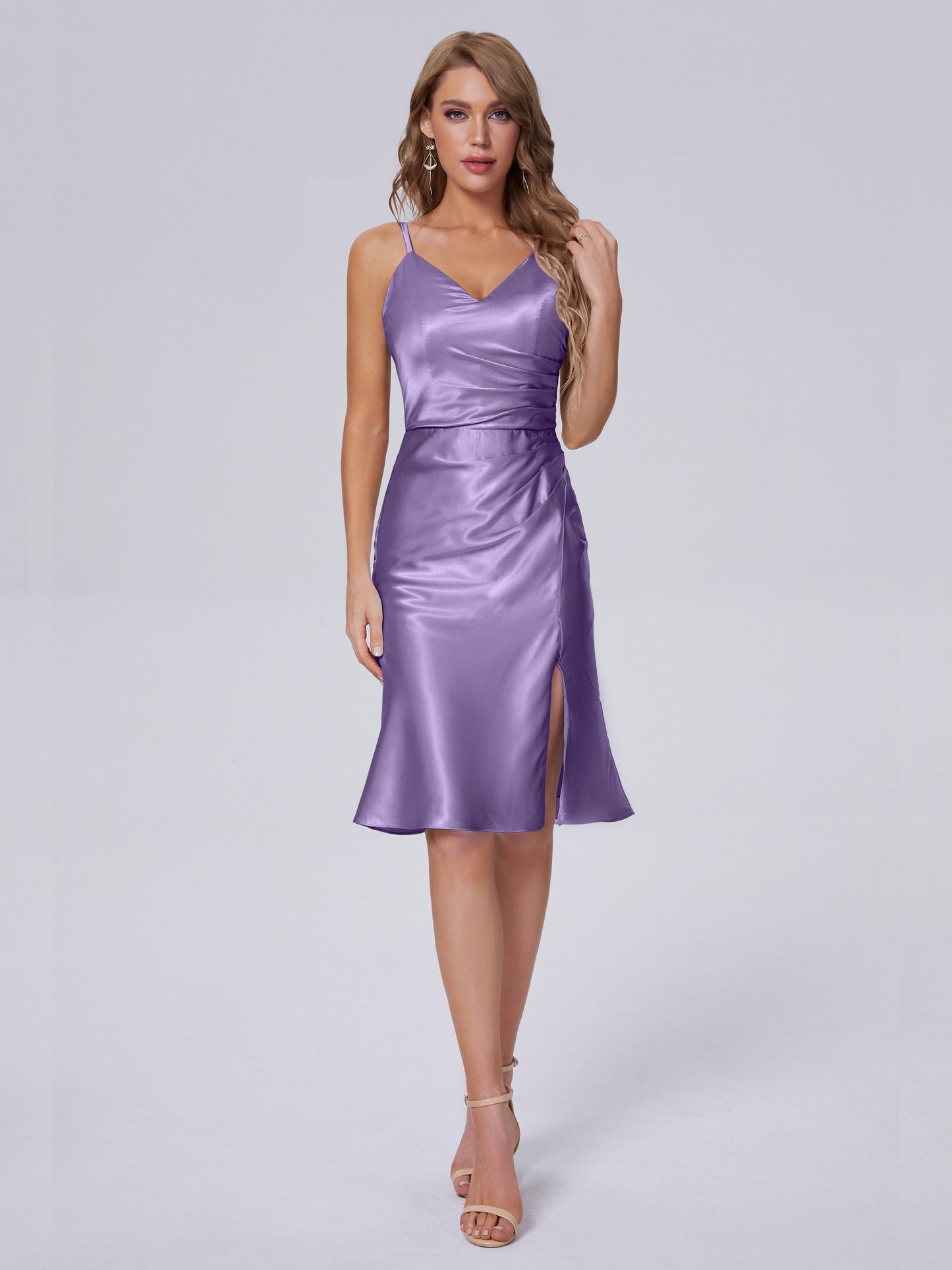 Amara Modern Split Soft Satin Short Bridesmaid Dresses